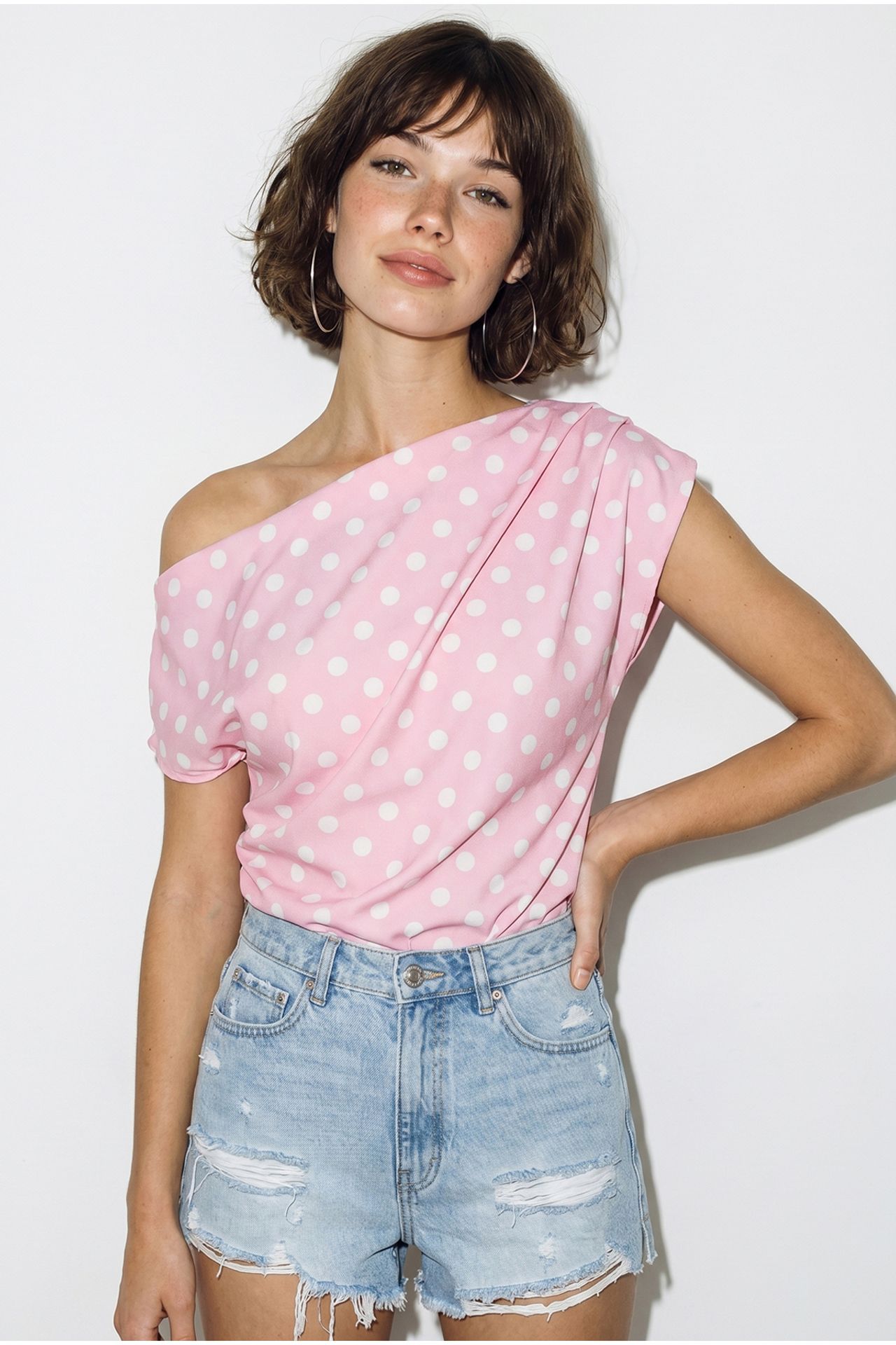 LUCCI Polka Dot Boat Neck Blouse 4