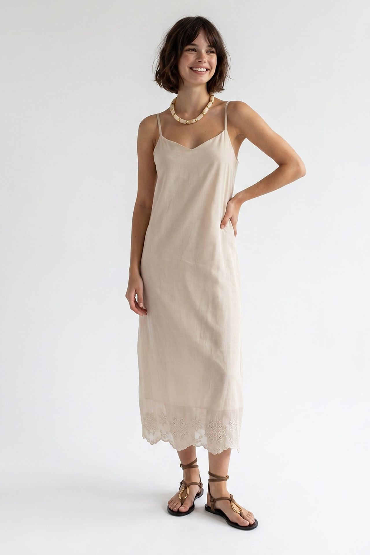 MIXRAY Embroidered A-Line Midi Slip Dress 3