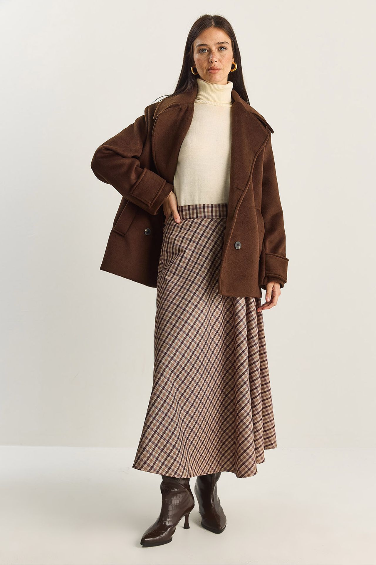 LUCCI Plaid Patterned High Waist Maxi Skirt