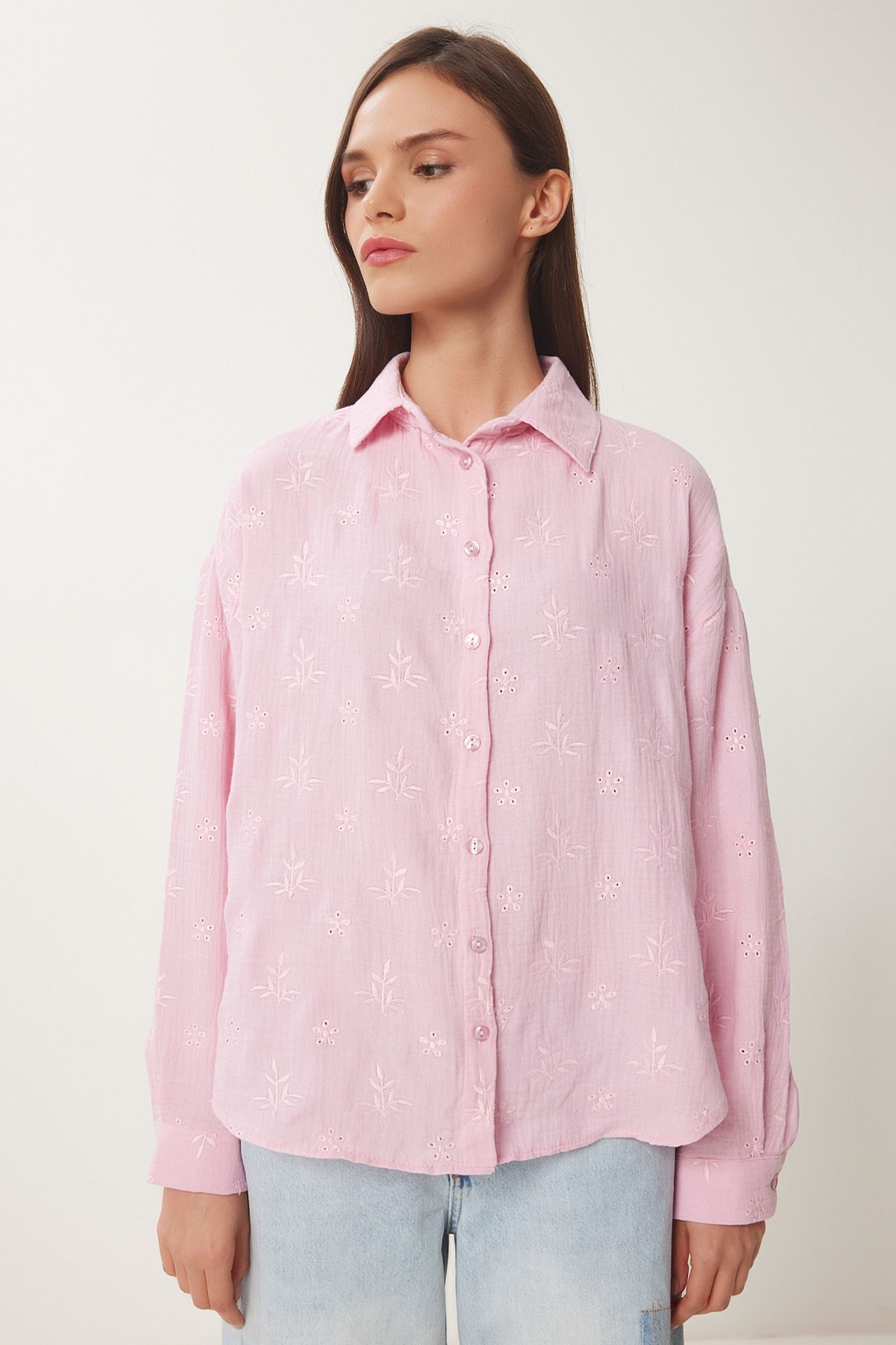 ISTANBUL Textured Embroidered Long Sleeve Shirt with Button Closure 3