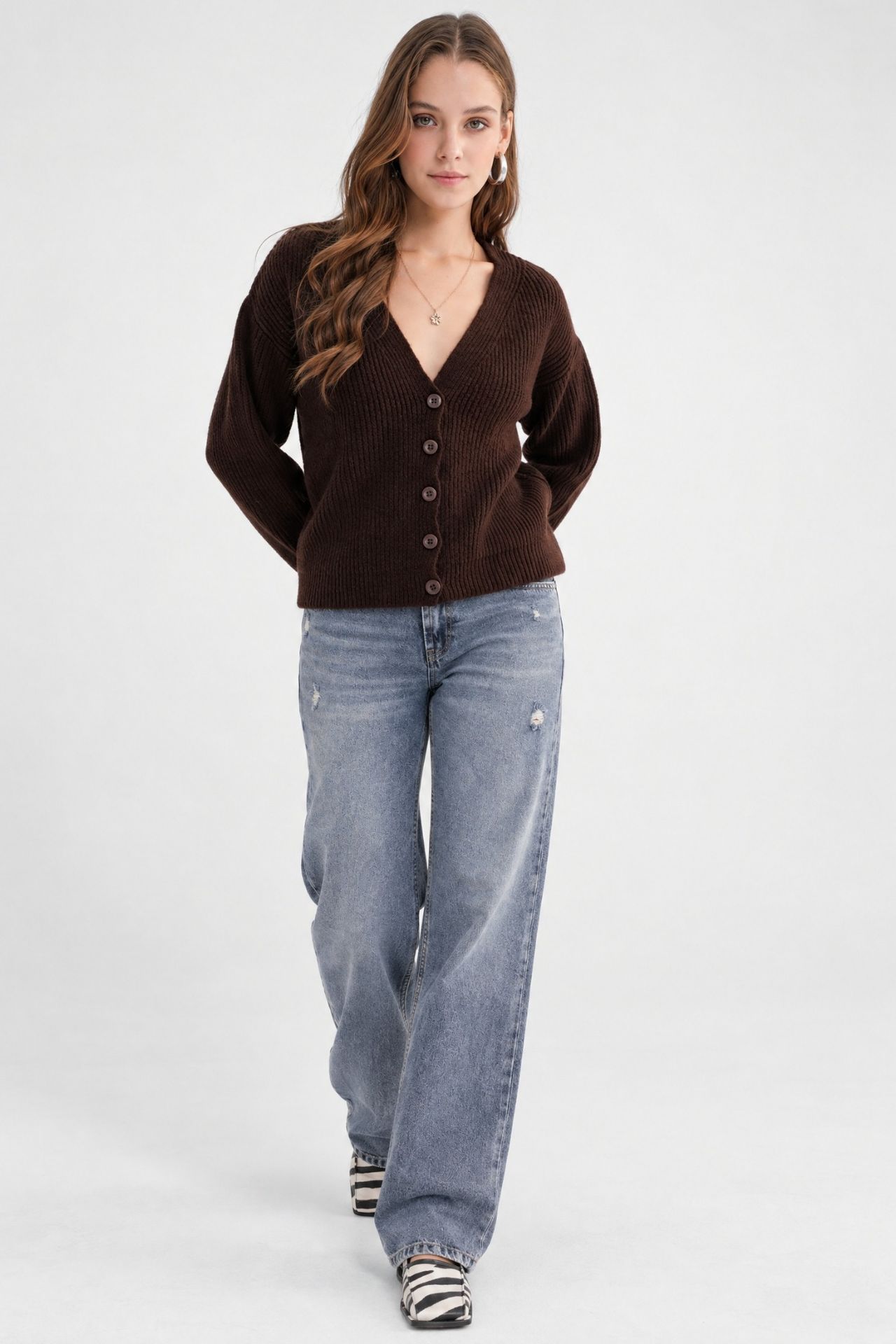 Mixray Textured V-Neck Button Cardigan 4