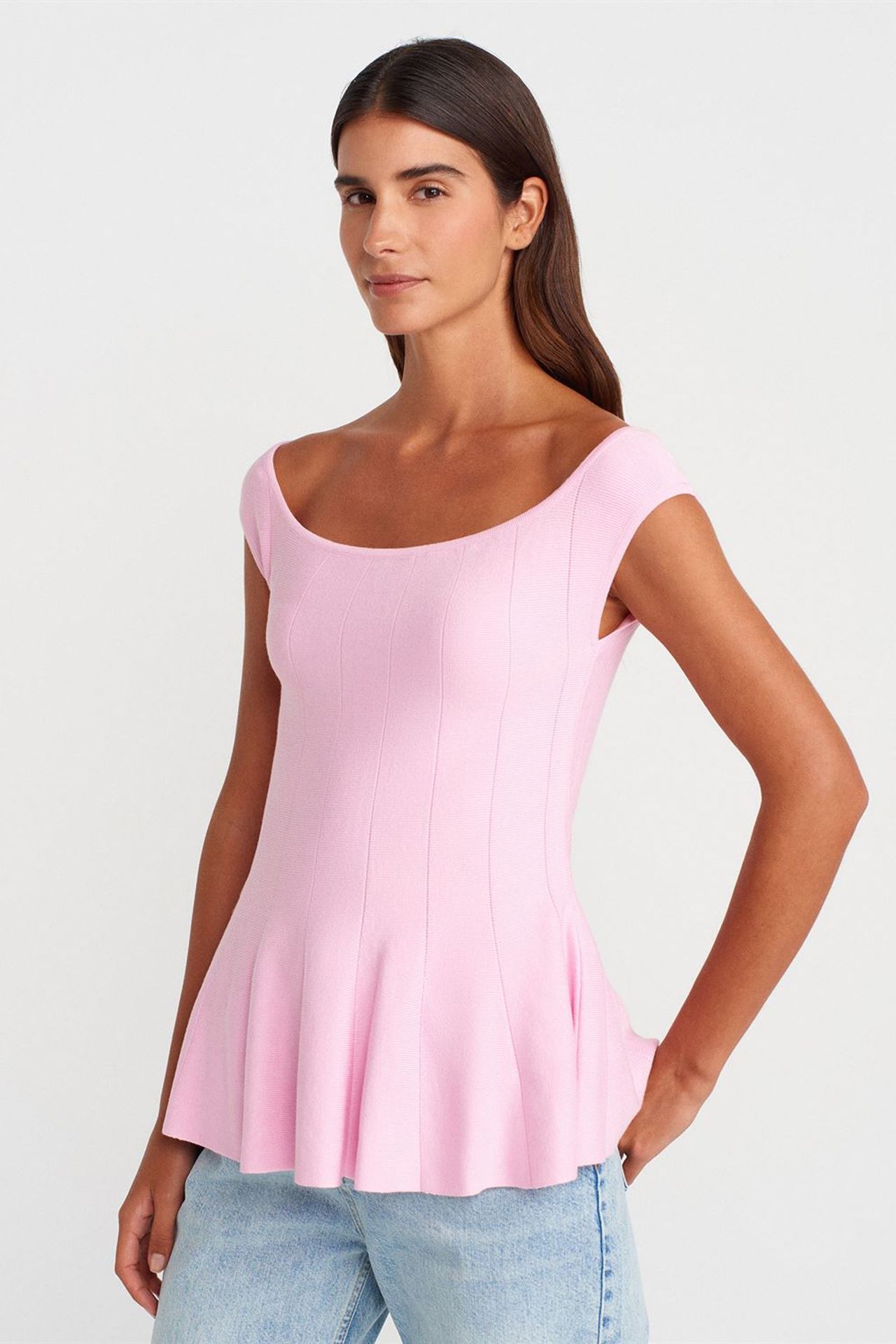 DILVIN Dar Kesim Nervürlü Peplum Bluz 1