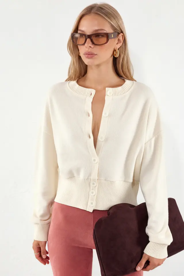 BUSEM Crop Ribbed Button Cardigan