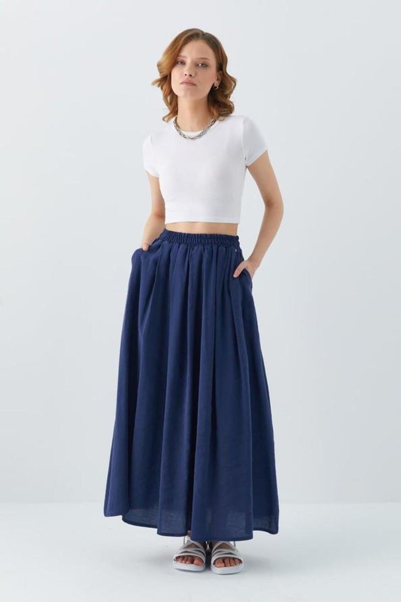 Mixray High-Waisted Long Skirt with Pockets 1