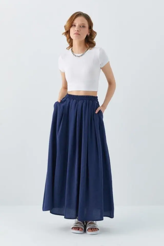 Mixray High-Waisted Long Skirt with Pockets