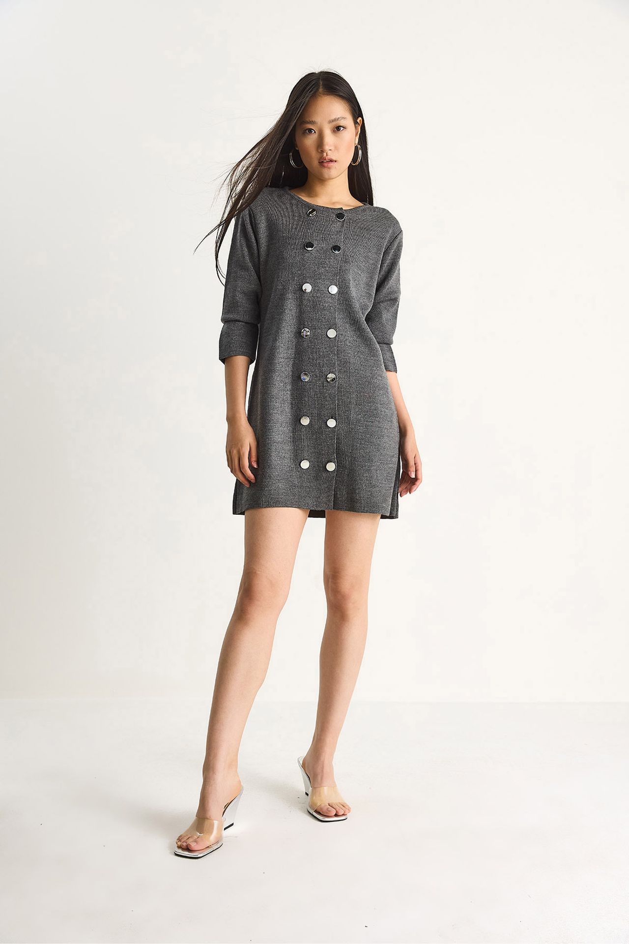 LUCCI Knit Mini Dress with Buttoned 2