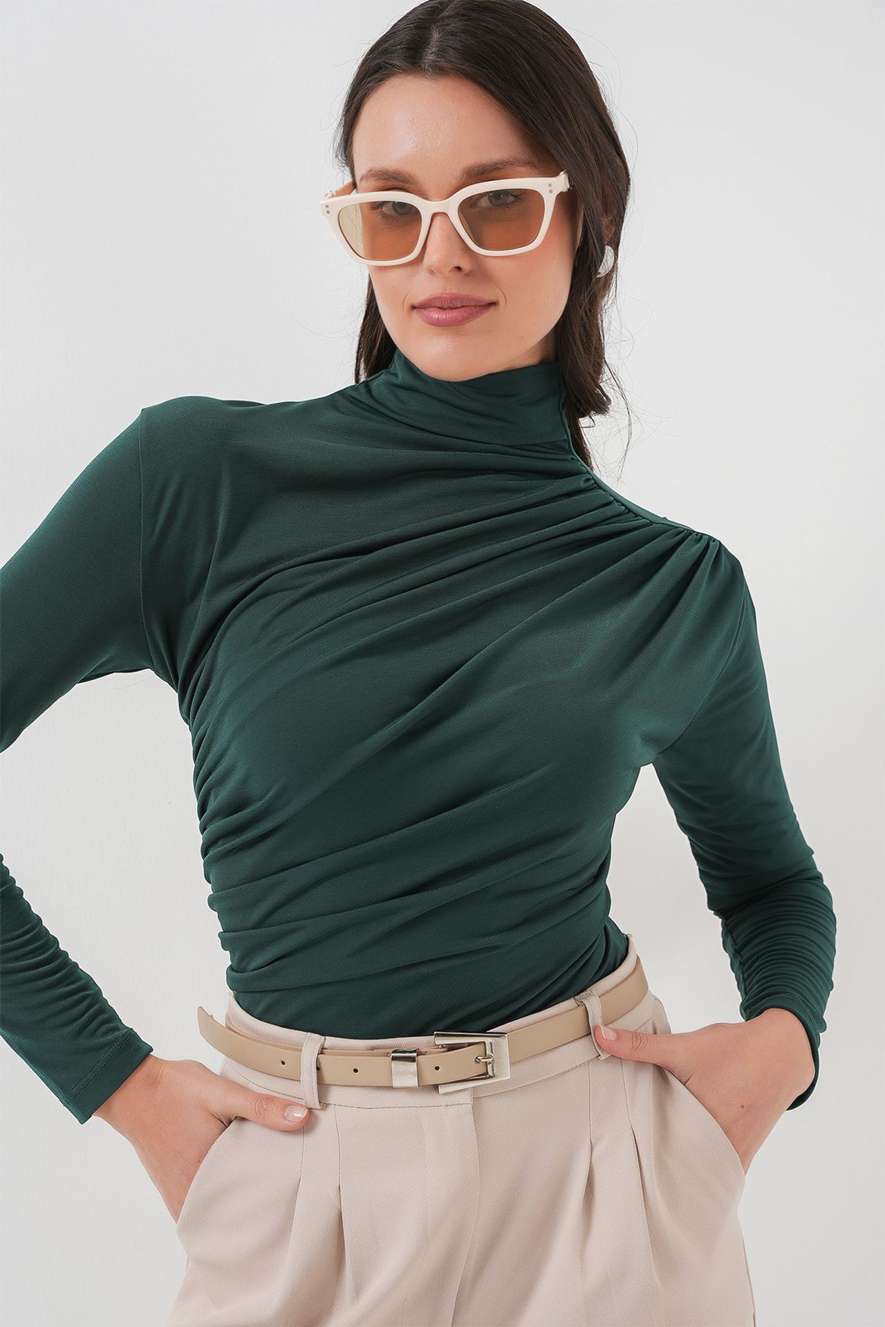 BDART Fitted Turtleneck Blouse with Drape Detail 1
