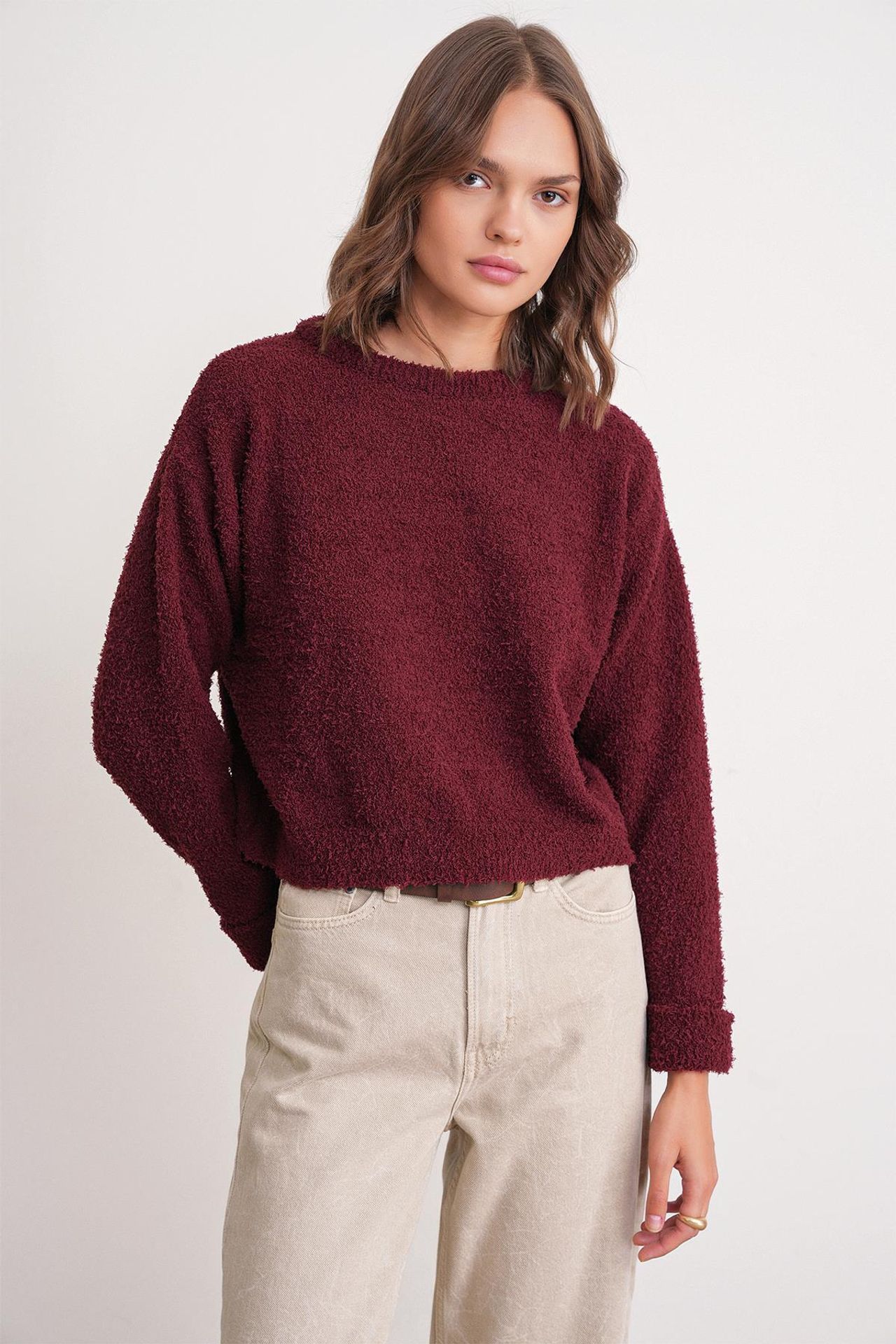 Mixray Plush Textured Crop Knit Sweater 3