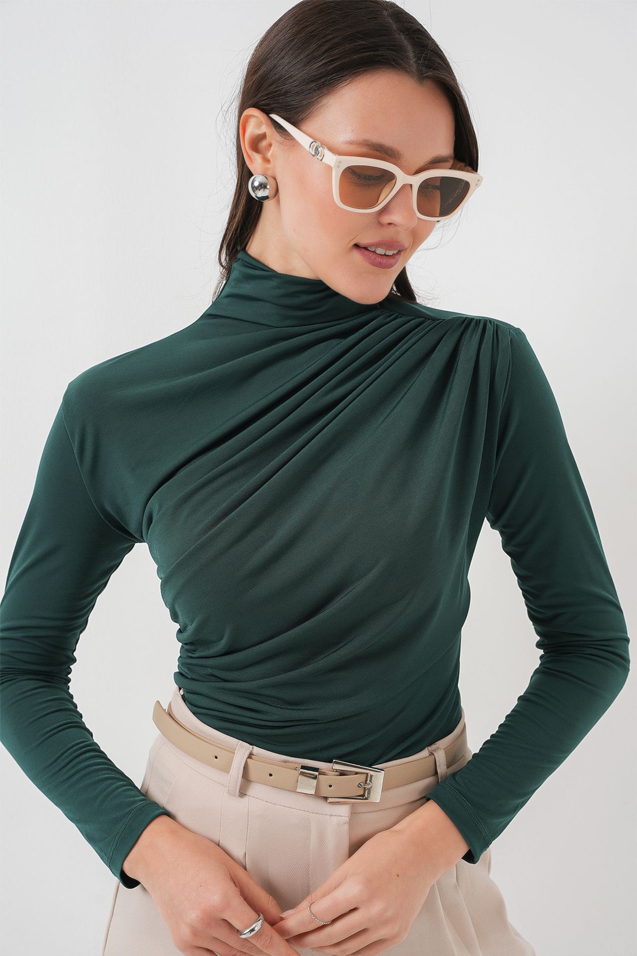 BDART Fitted Turtleneck Blouse with Drape Detail 4