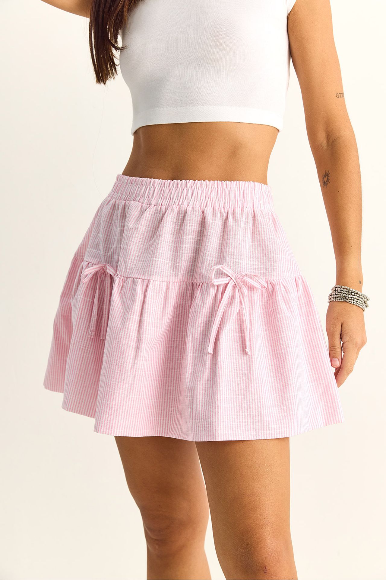 LUCCI High-Waist Striped Seersucker Mini Skirt 5