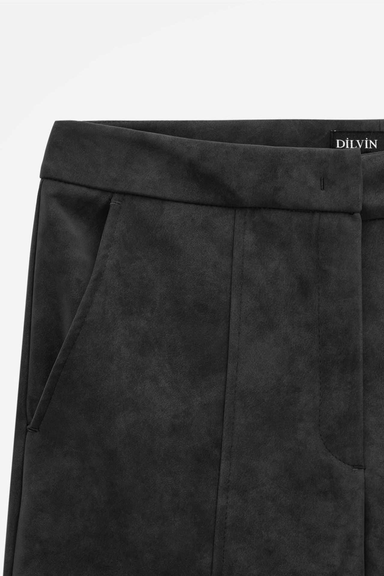 DILVIN Yüksek Bel Geniş Paça Suni Süet Pantolon 7