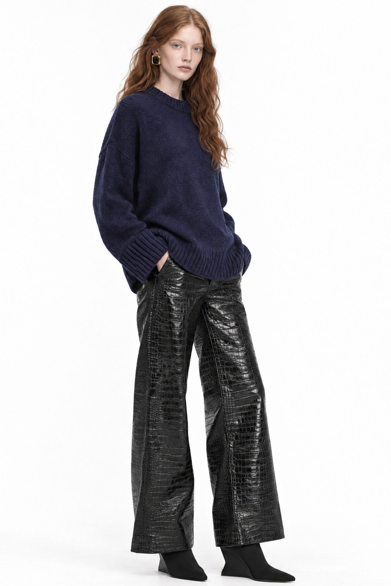Mixray Oversized Ribbed Knit Sweater with Crew Neck 4