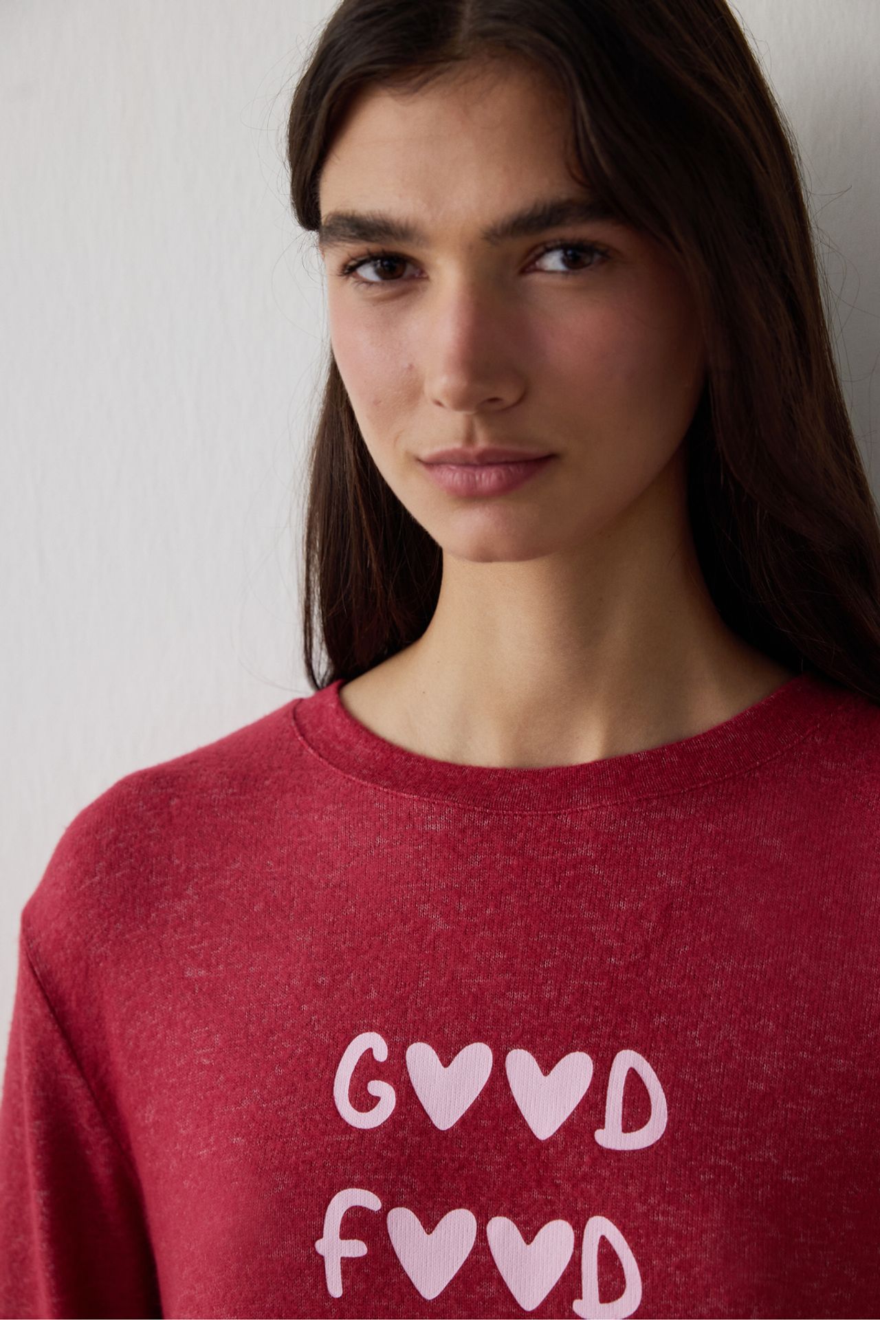 PENTI Good Mood Slogan Printed Thermal Effect Sweatshirt Pajama Top 3