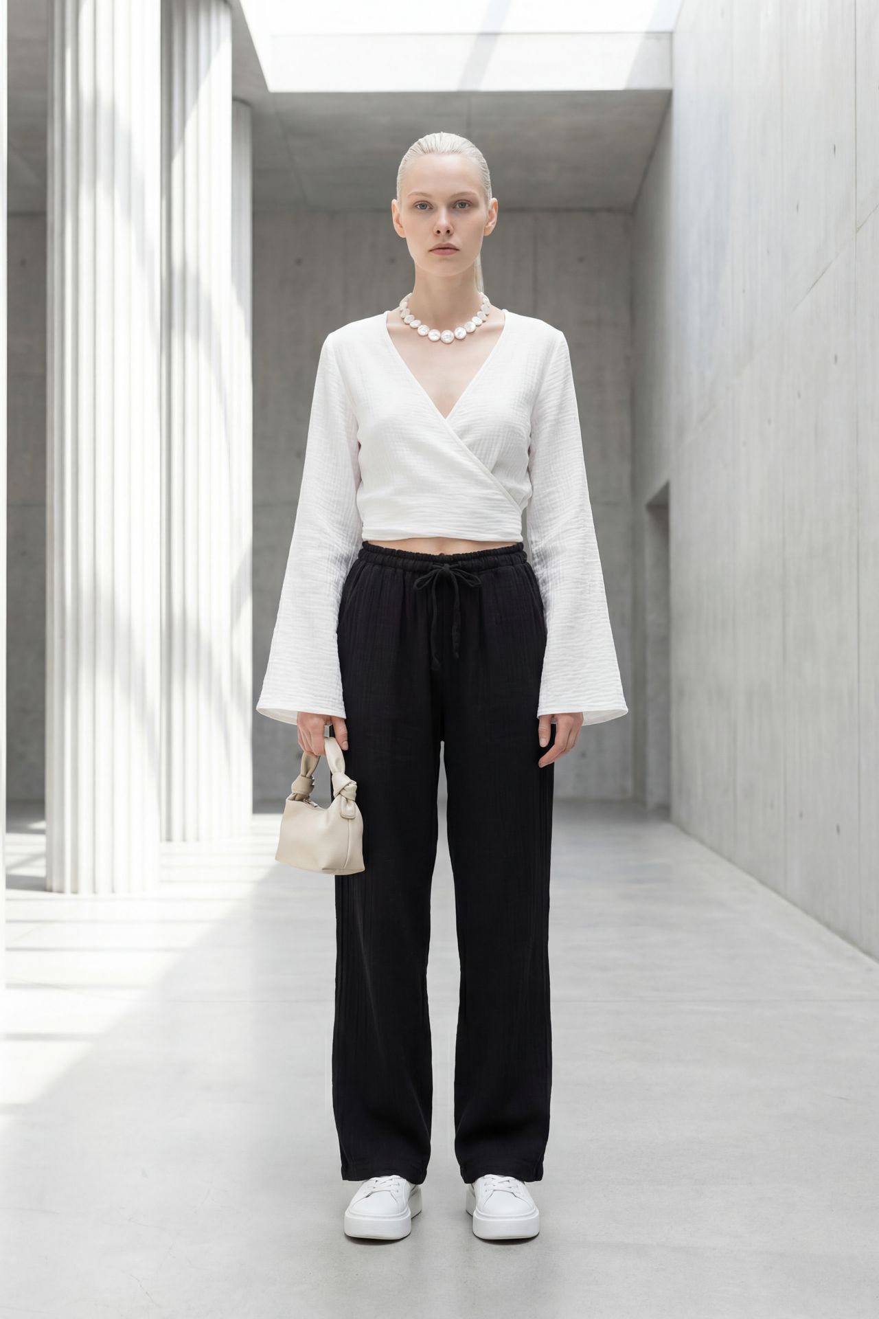 MY FASHION Elastic Waist Straight Leg Pants 1