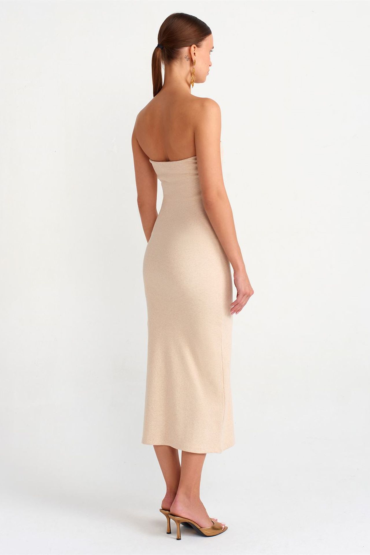 DILVIN Askısız Bodycon Midi Elbise 2