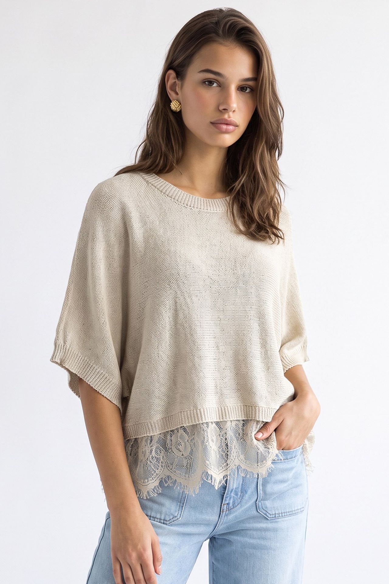 MIXRAY Women's Loose Crop Knit Sweater 1