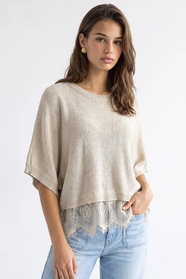 MIXRAY Women's Loose Crop Knit Sweater