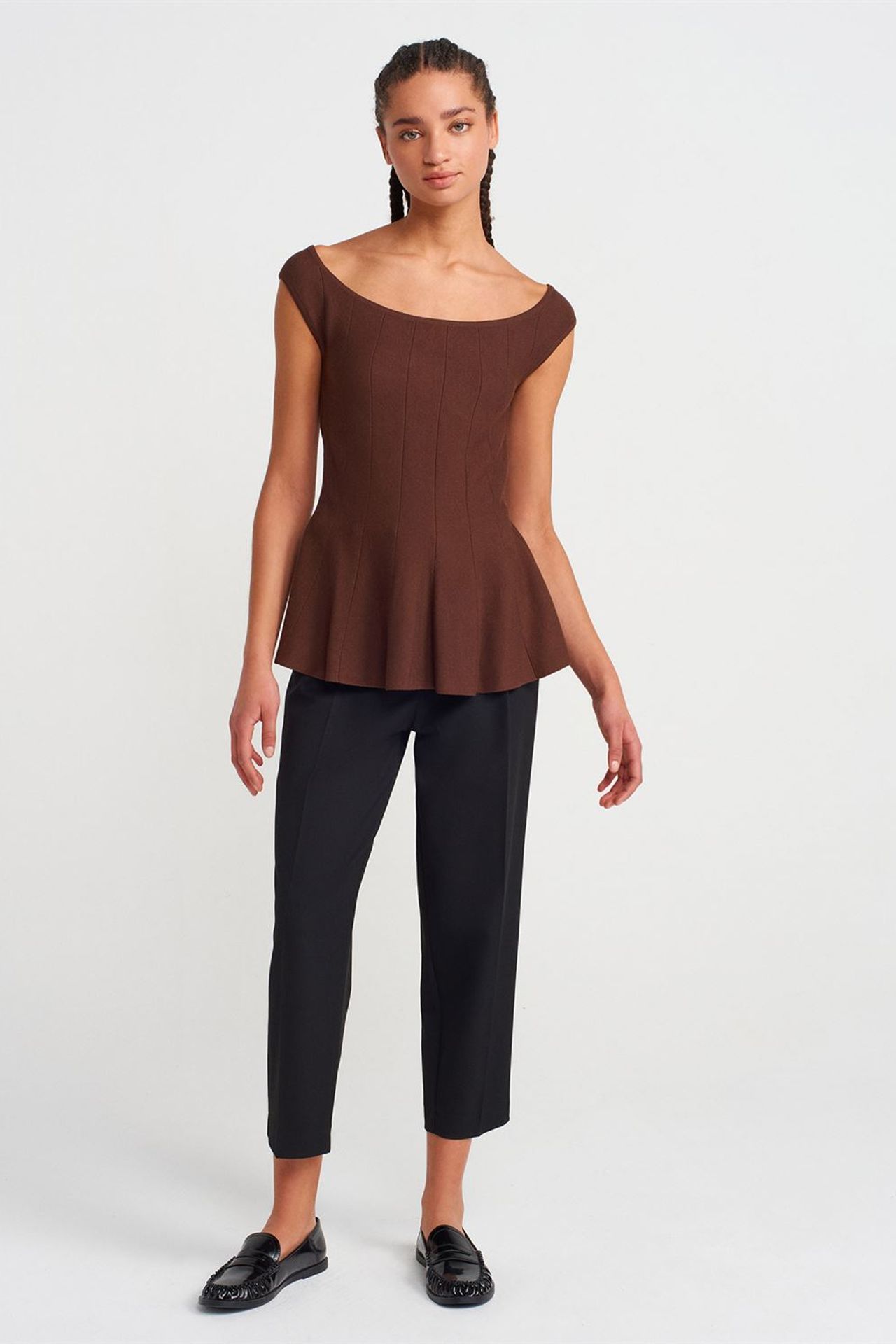 DILVIN Fitted Ribbed Peplum Blouse 4