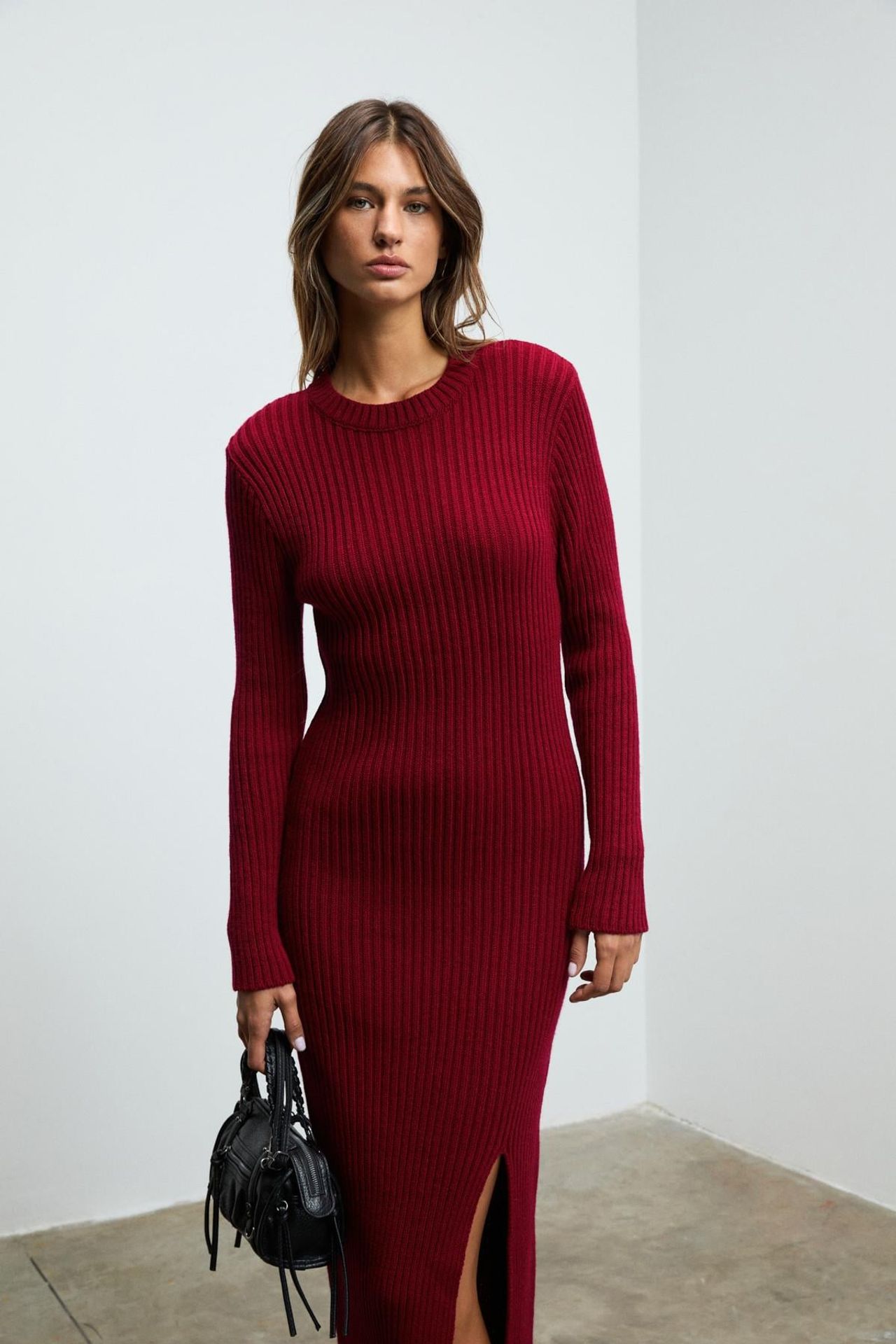 GRIMELANGE Ribbed Crew Neck Midi Bodycon Dress 5