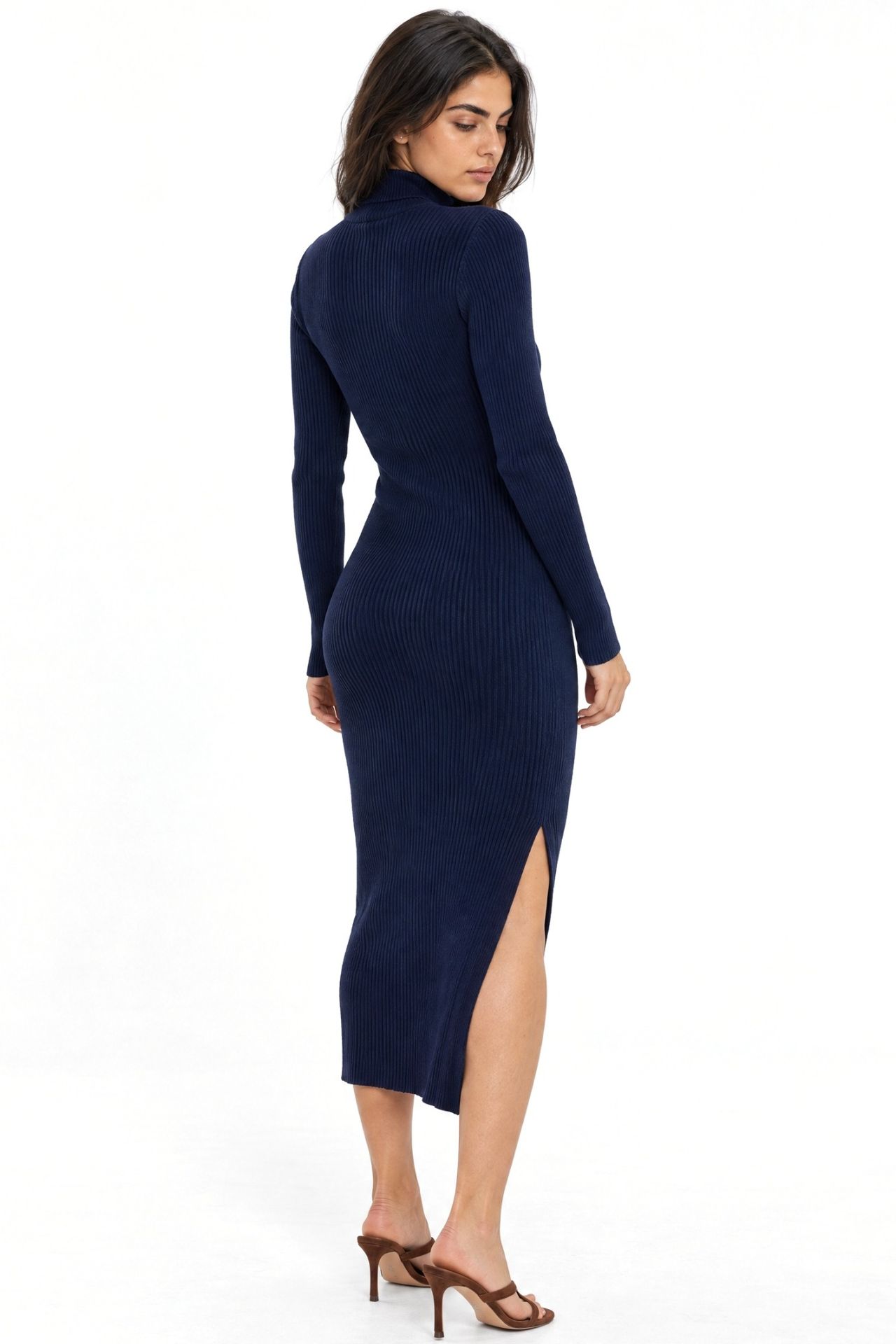 Mixray Turtleneck Midi Knit Dress with Slit 3