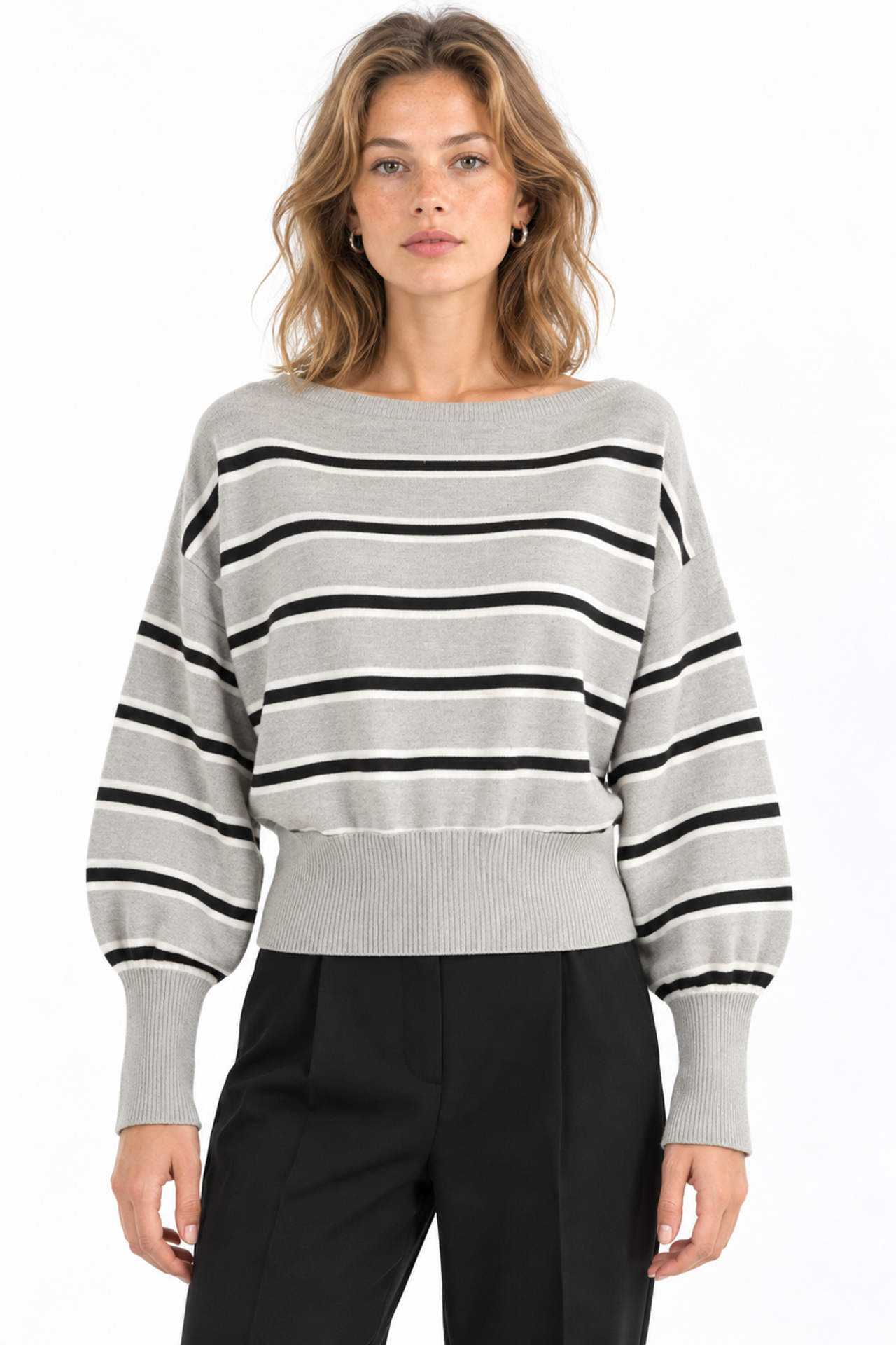 Mixray Ribbed Boat Neck Sweater 1