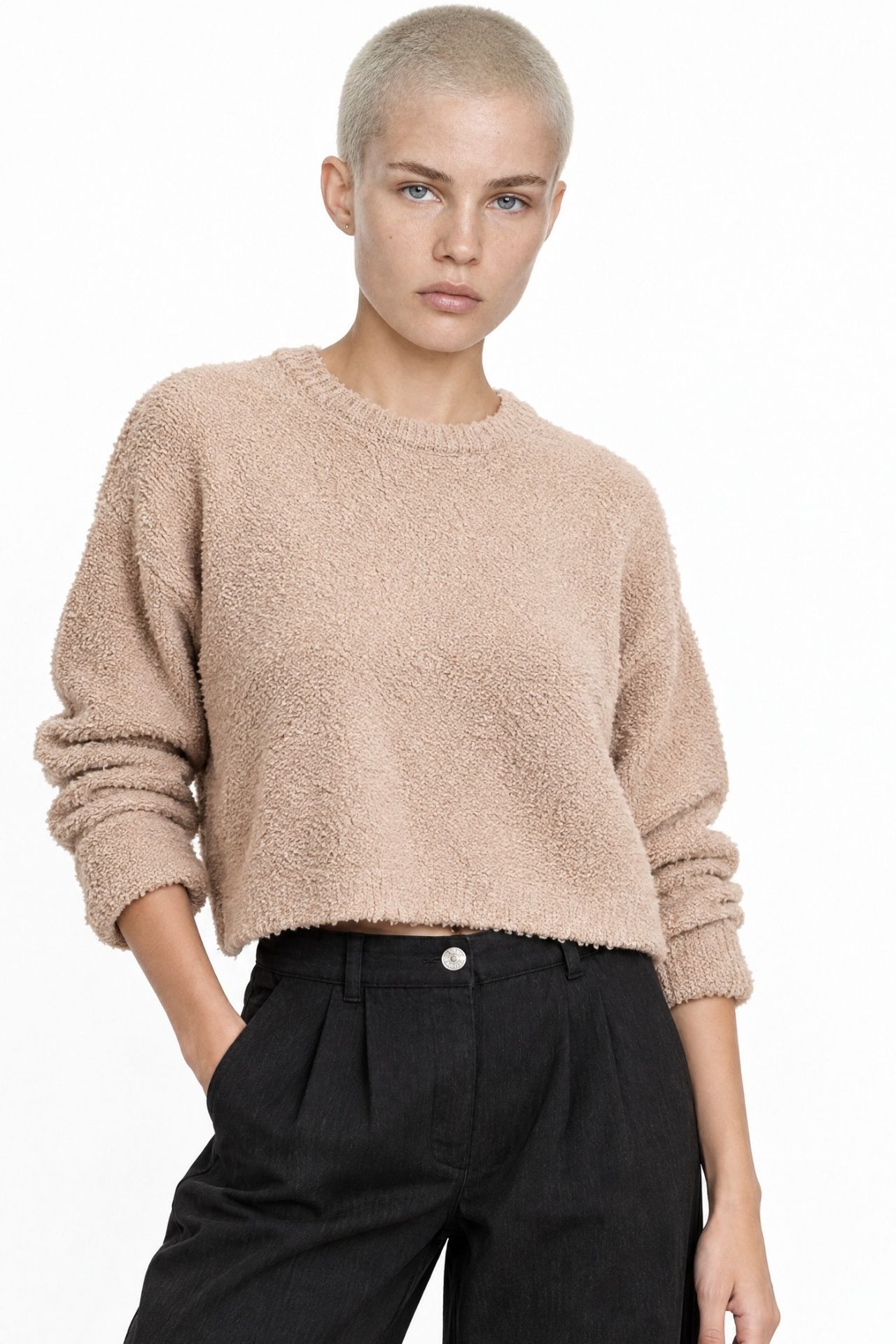 Mixray Plush Textured Crop Knit Sweater 1