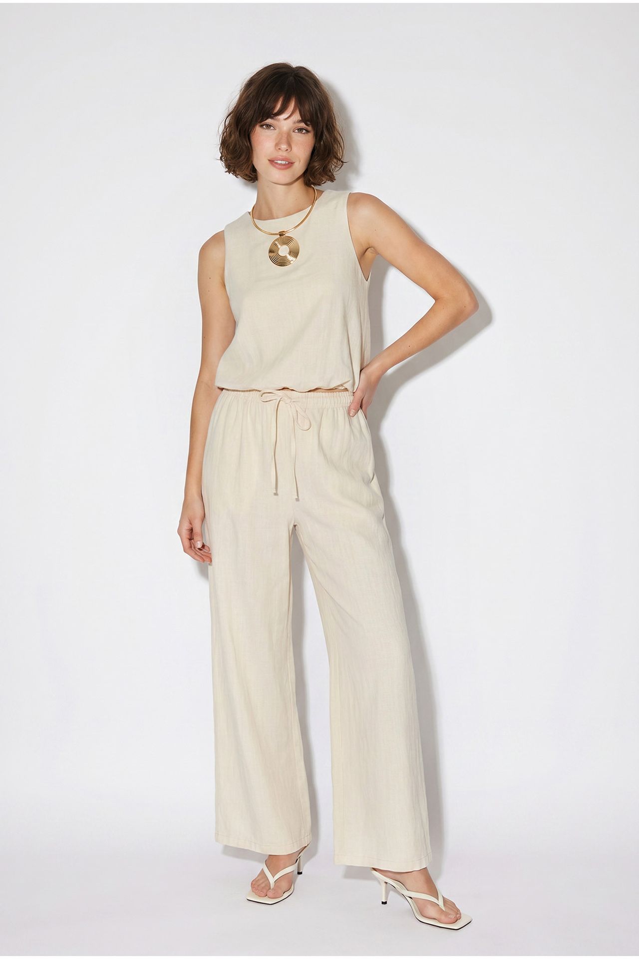 LUCCI Cotton Wide-Leg Sleeveless Jumpsuit