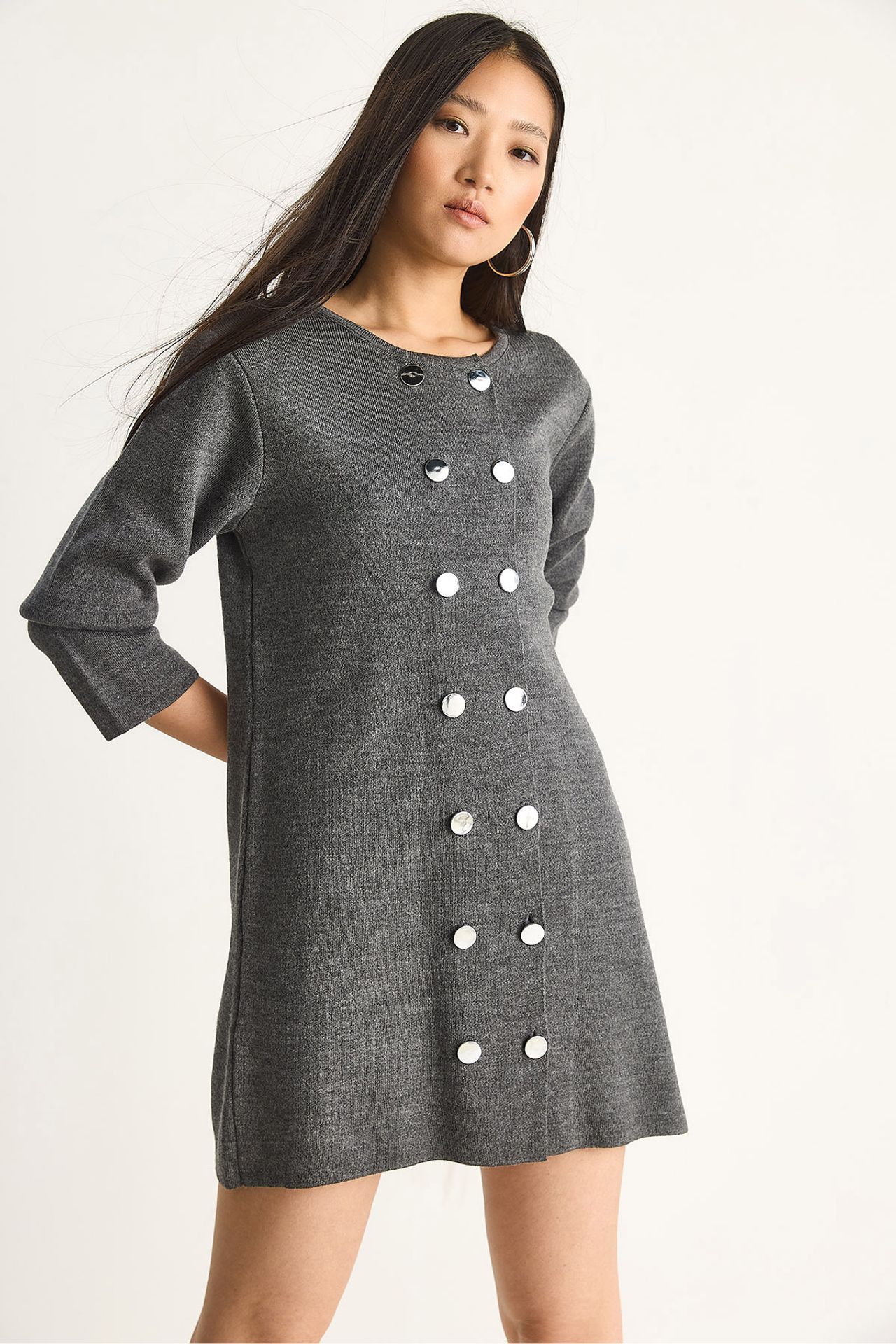 LUCCI Knit Mini Dress with Buttoned 4