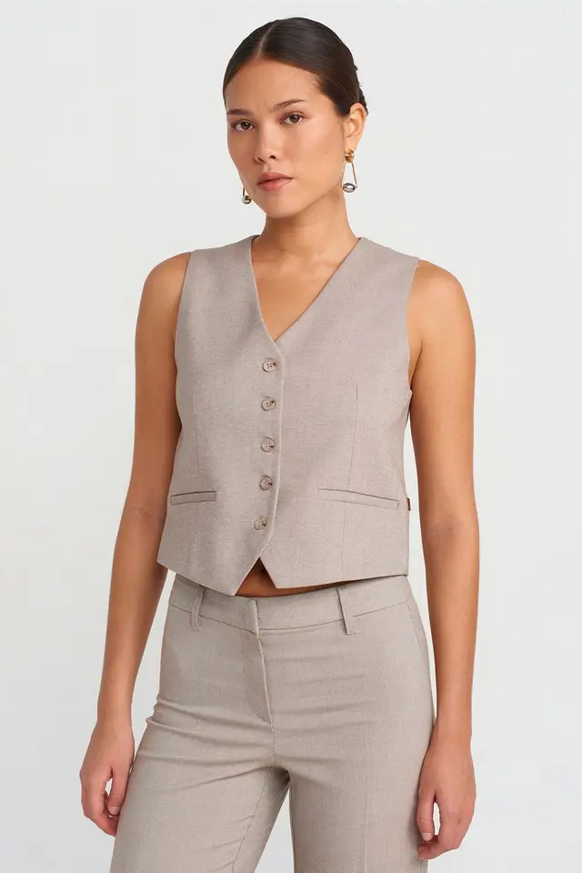 DILVIN Belted Cropped V-Neck Waistcoat