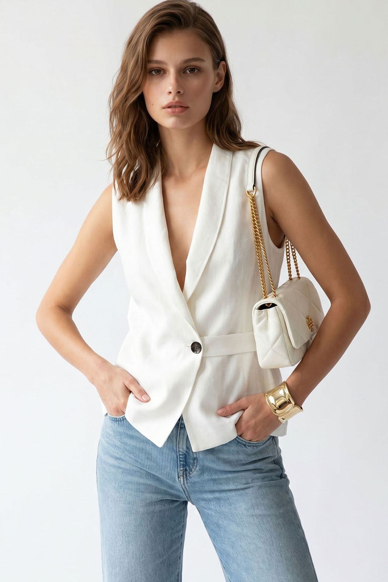 MIXRAY Belted Cotton-linen Waistcoat 2