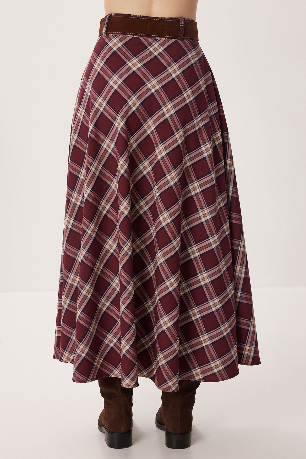 ISTANBUL High-Waist Plaid Midi A-Line Skirt 6