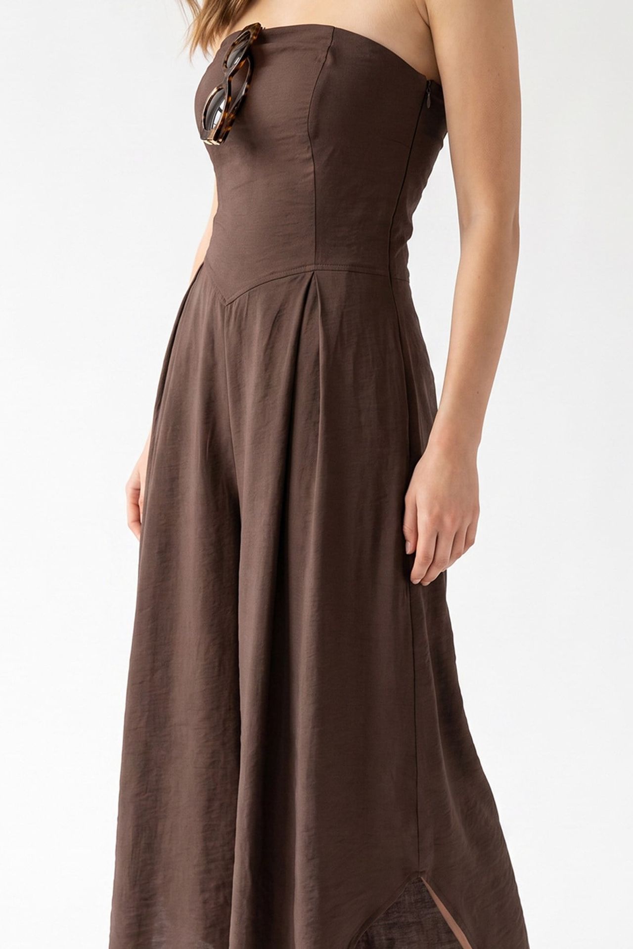 MIXRAY Strapless Wide-Leg Jumpsuit With Slit 2
