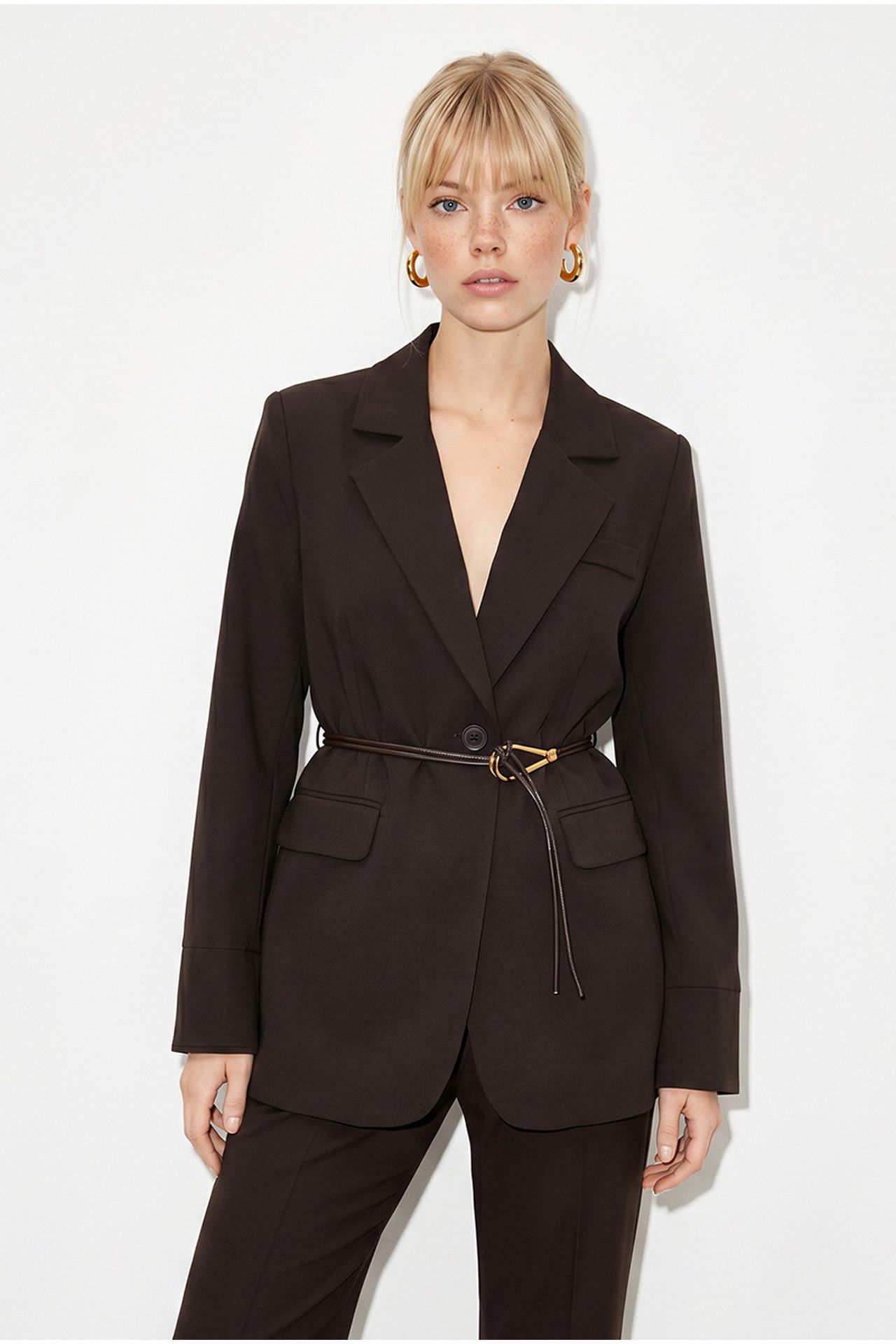 LUCCI Long Crepe Blazer With Shawl Collar