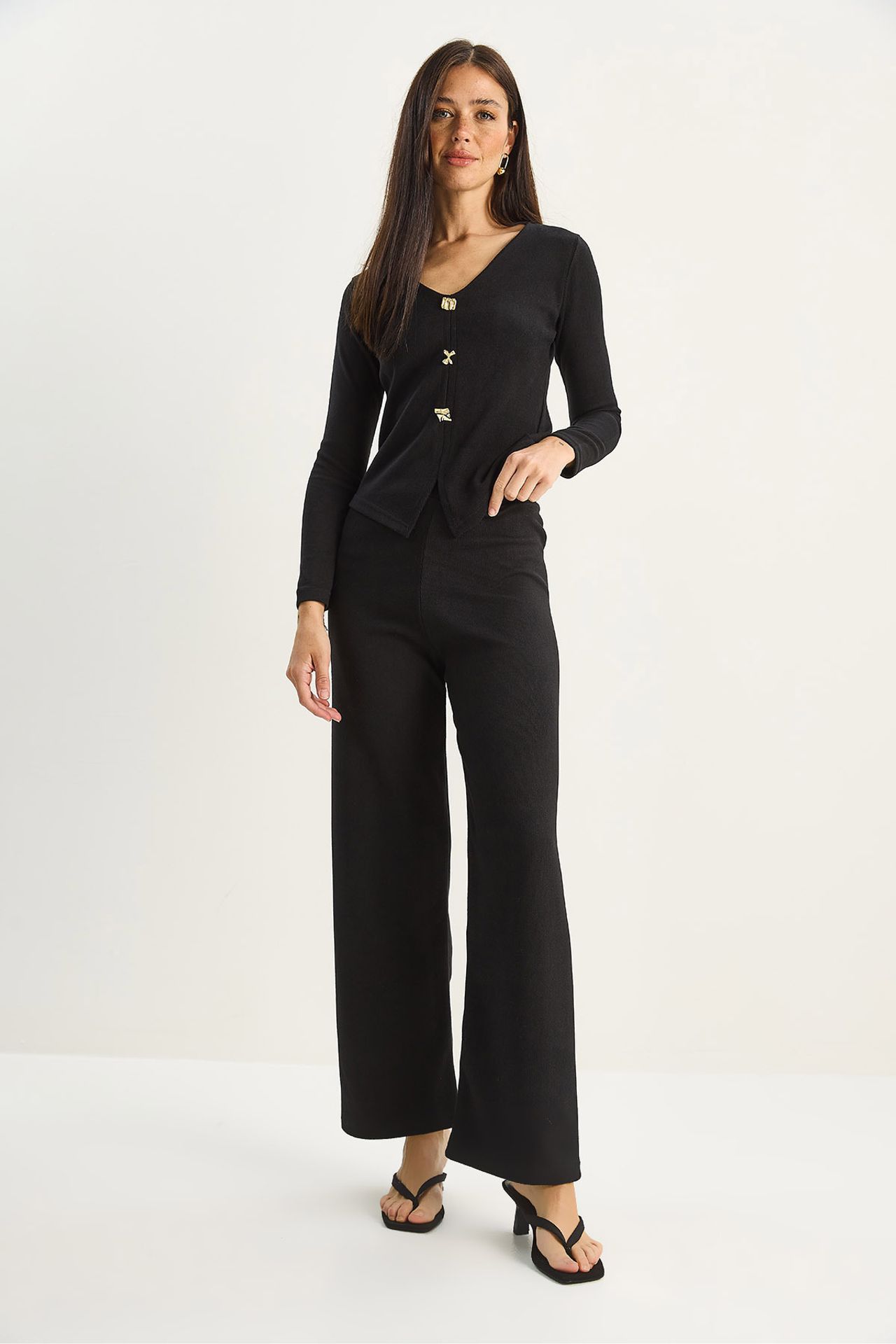 LUCCI V-Neck Knitted Wide Leg Two-Piece Set 3