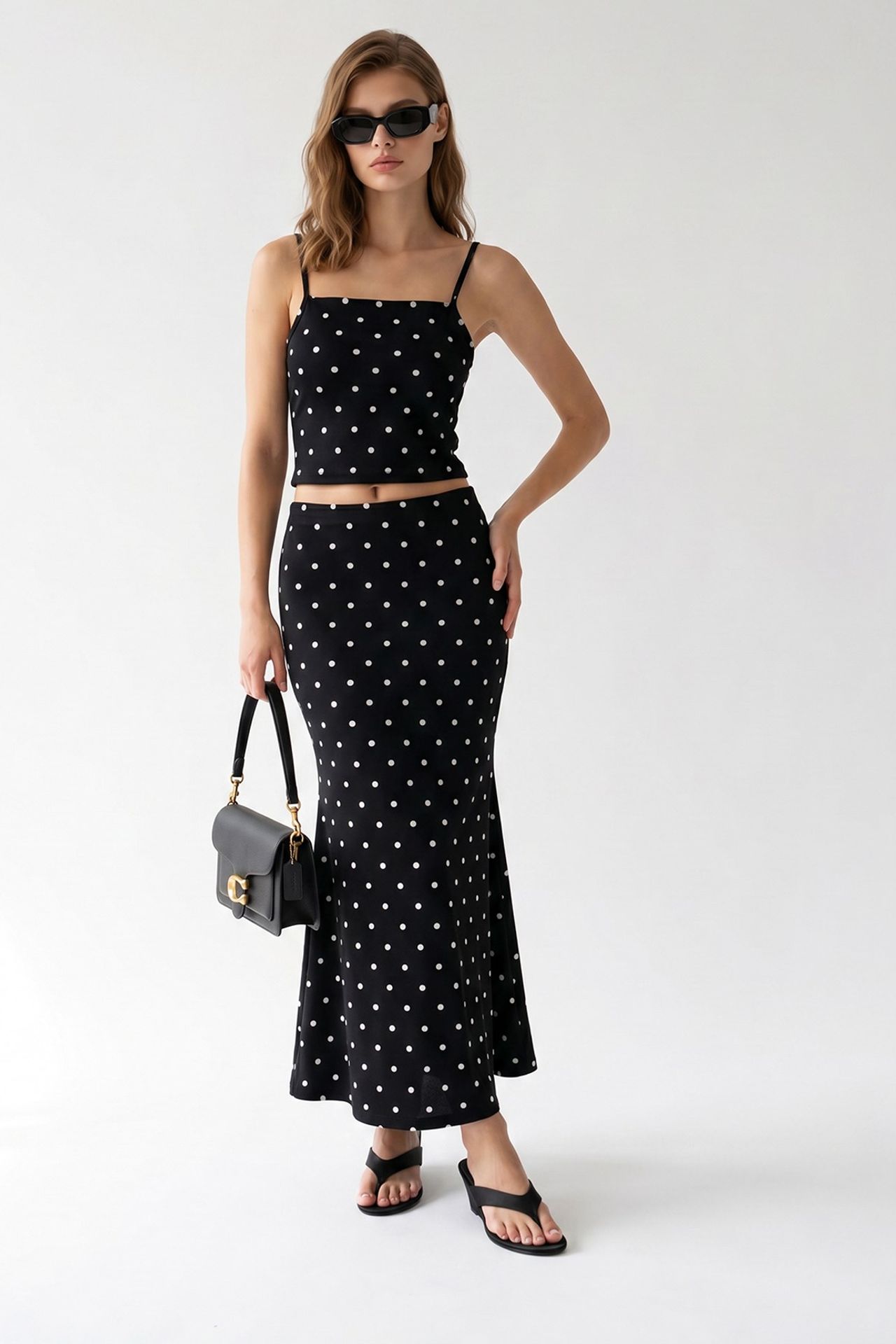 MIXRAY Women's High Waist Polka Dot Two-Piece Coord 3