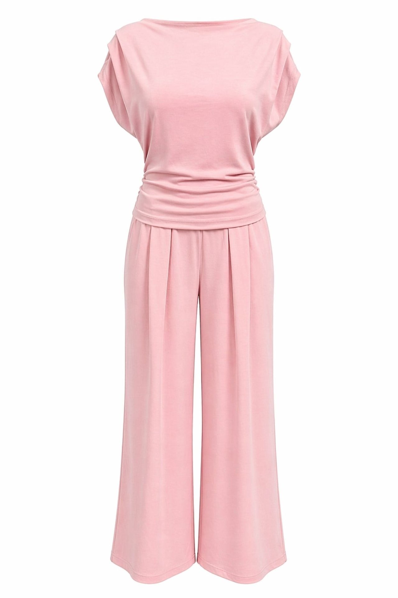 MIXRAY High Waist Wide Leg Knit Co-Ord Set with Boat Neck 1