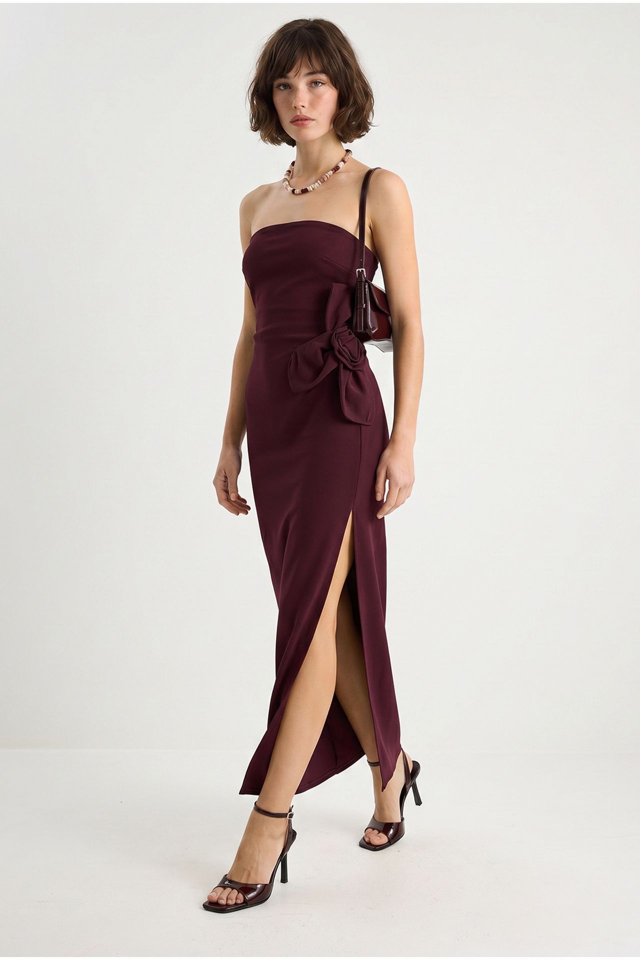 LUCCI Strapless Floral Maxi Dress with Bow Detail 1