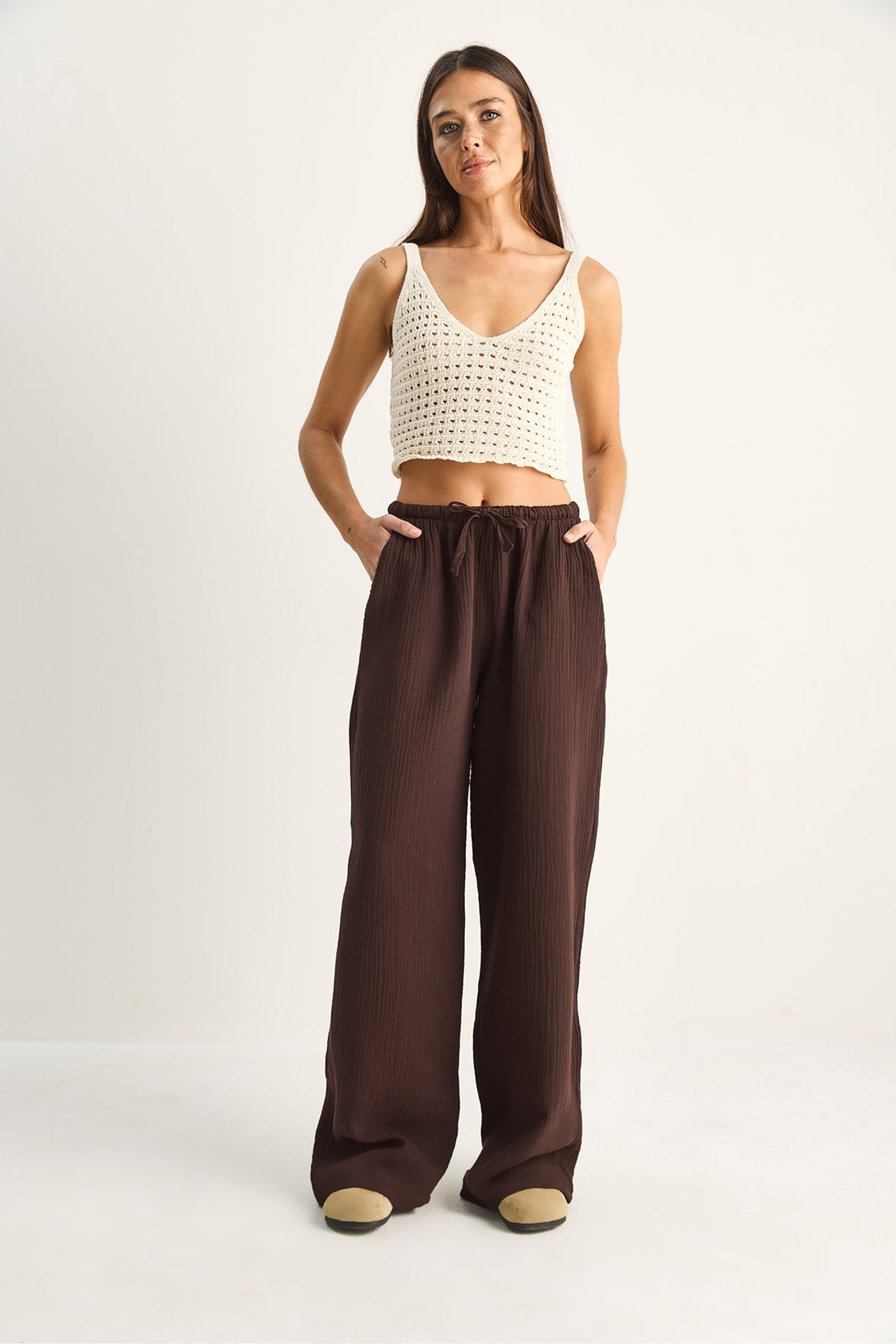 LUCCI Wide-leg Cotton Crepe Trousers 4
