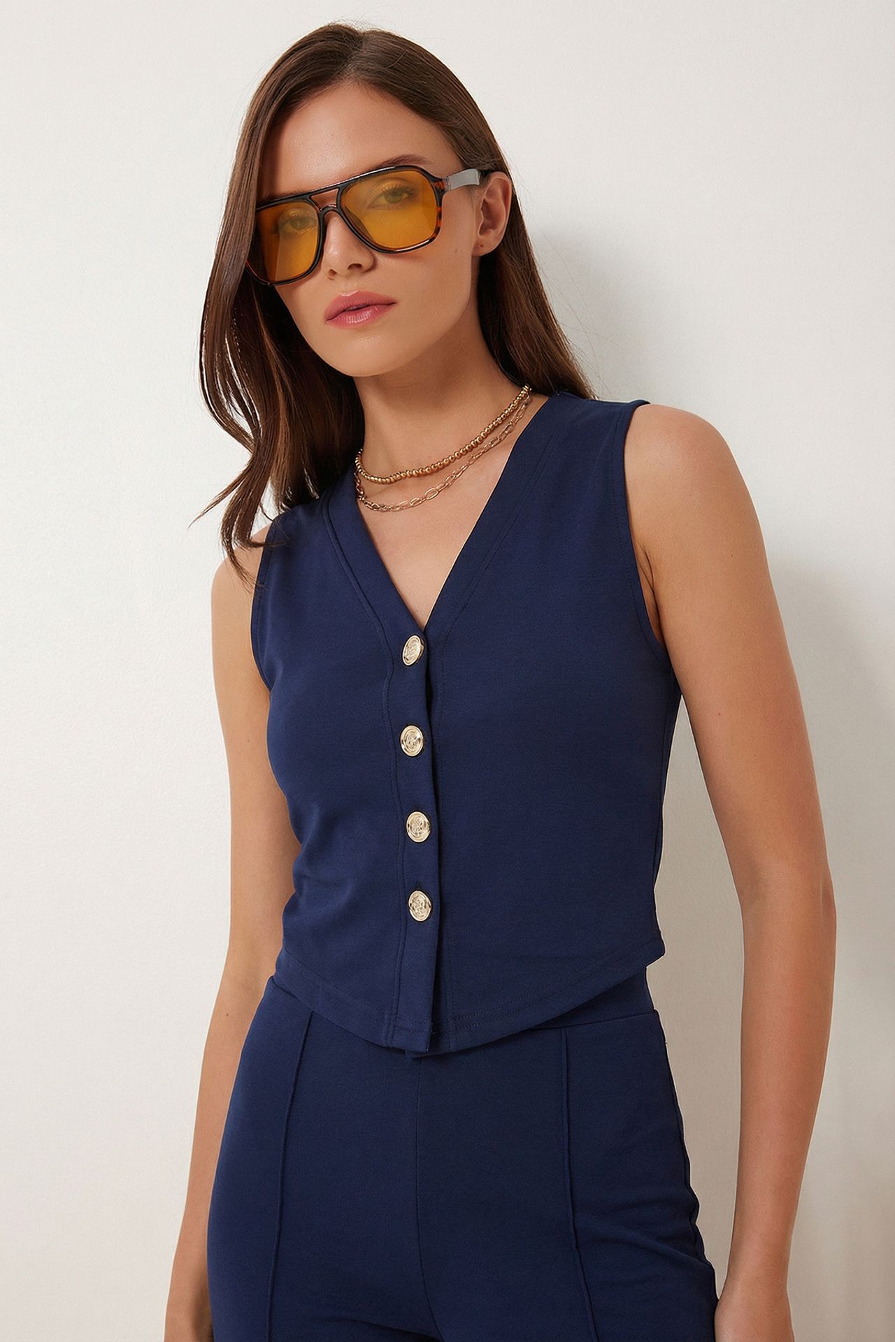 ISTANBUL High Waist V-neck Button-Up Wide Leg Co-ord Set 3