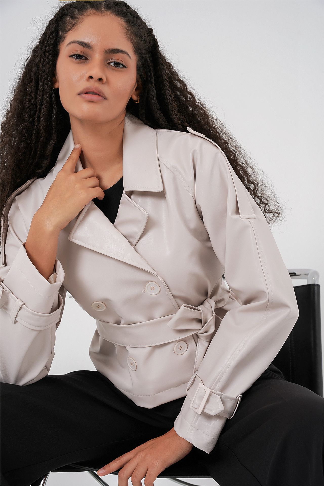 BDART Fitted Double Breasted Faux Leather Jacket with Bow 5