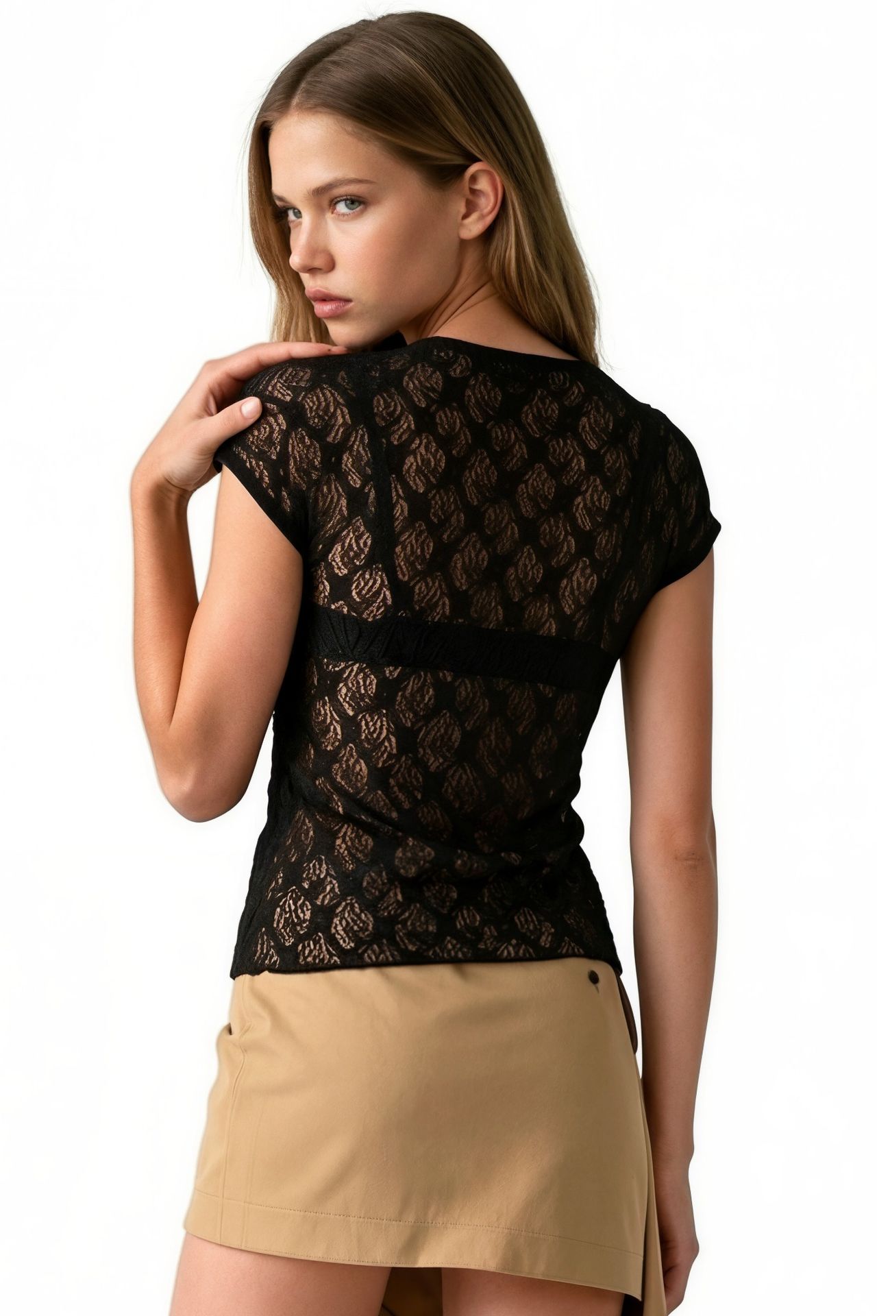 BUSEM Women's Lace Short Sleeve Blouse 3