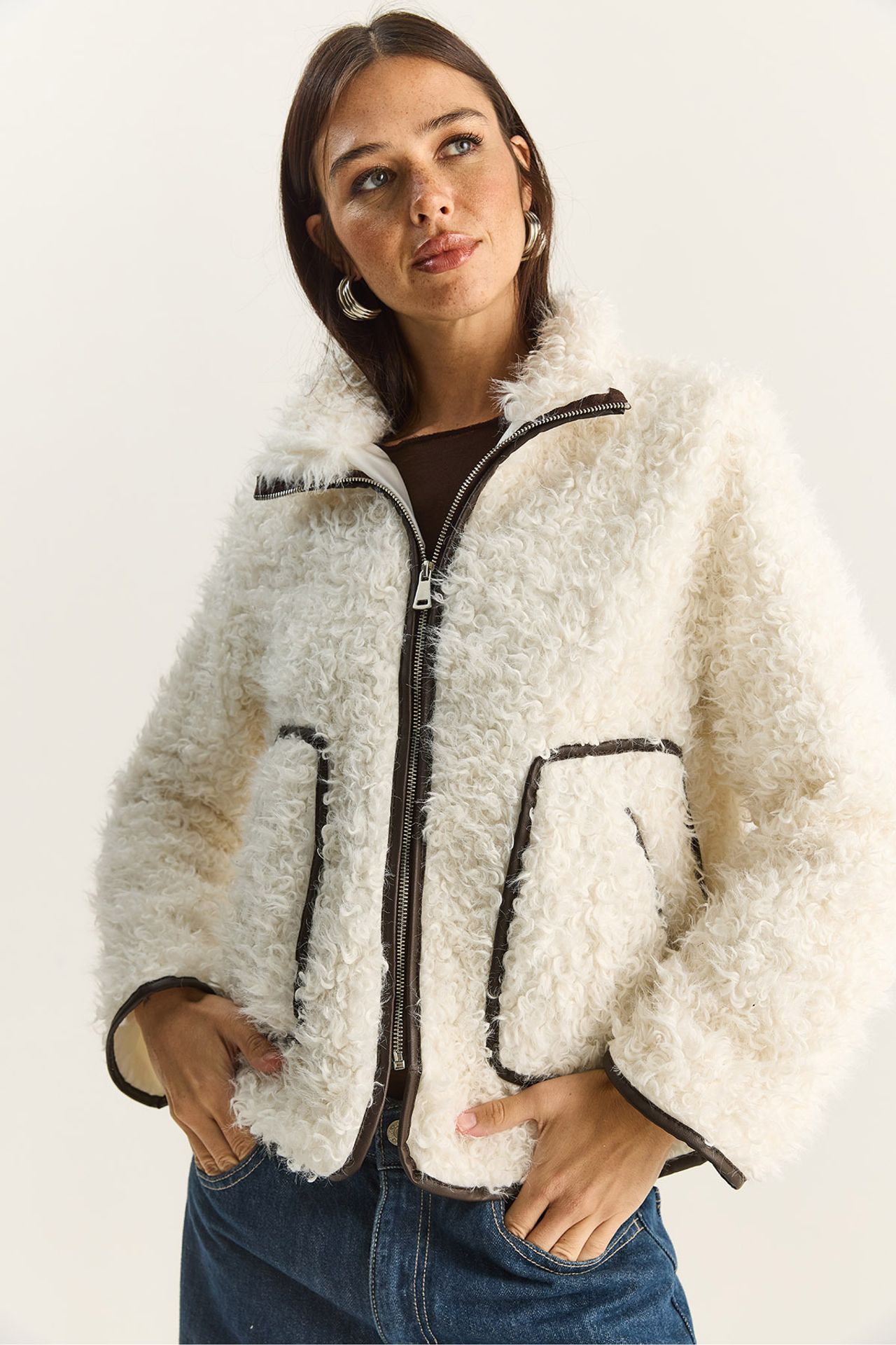 LUCCI Faux Leather Detailed Plush Jacket 1