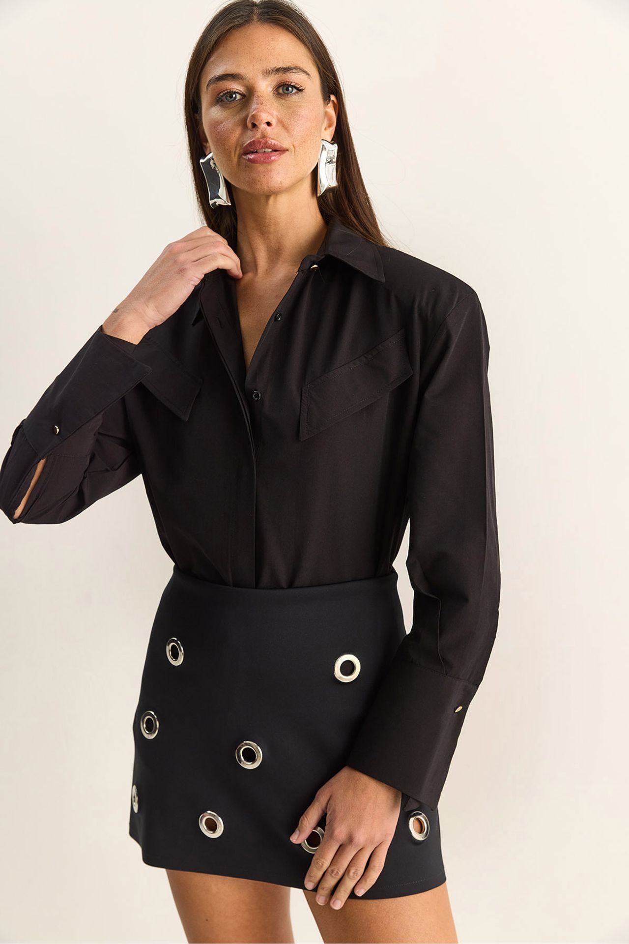 LUCCI Casual Long Sleeve Button Up Poplin Shirt with Pocket 5