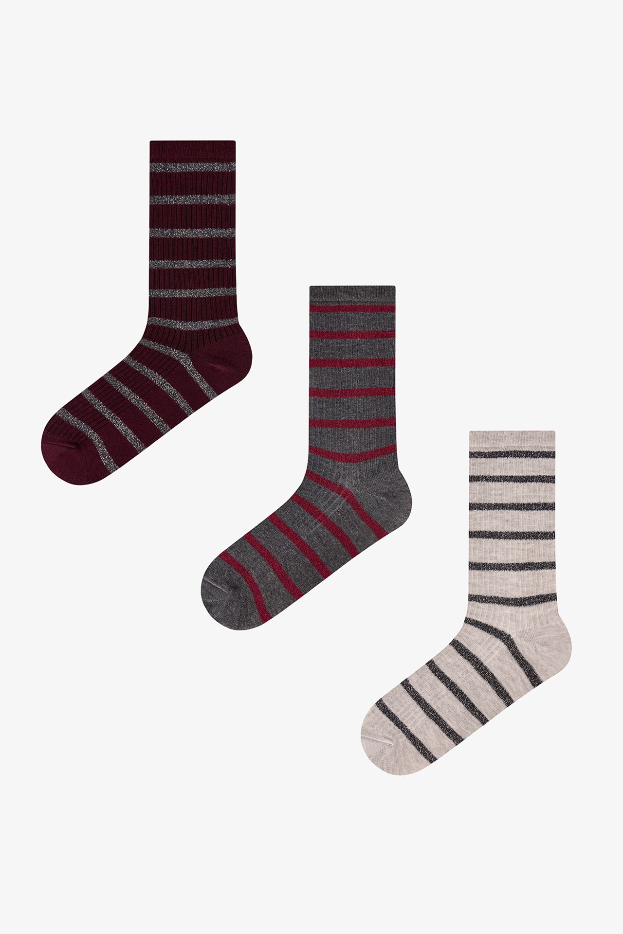 PENTI Parlak Line Striped Glitter 2-Pack Crew Socks 1