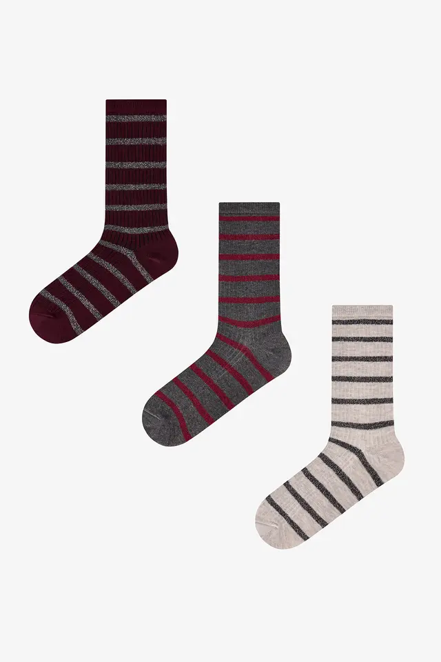 PENTI Parlak Line Striped Glitter 2-Pack Crew Socks