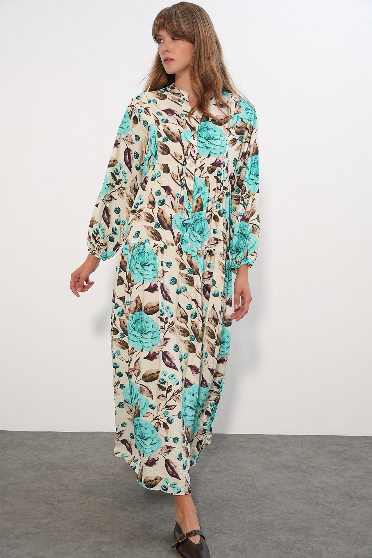 BDART Floral Maxi Dress With Mandarin Collar 4