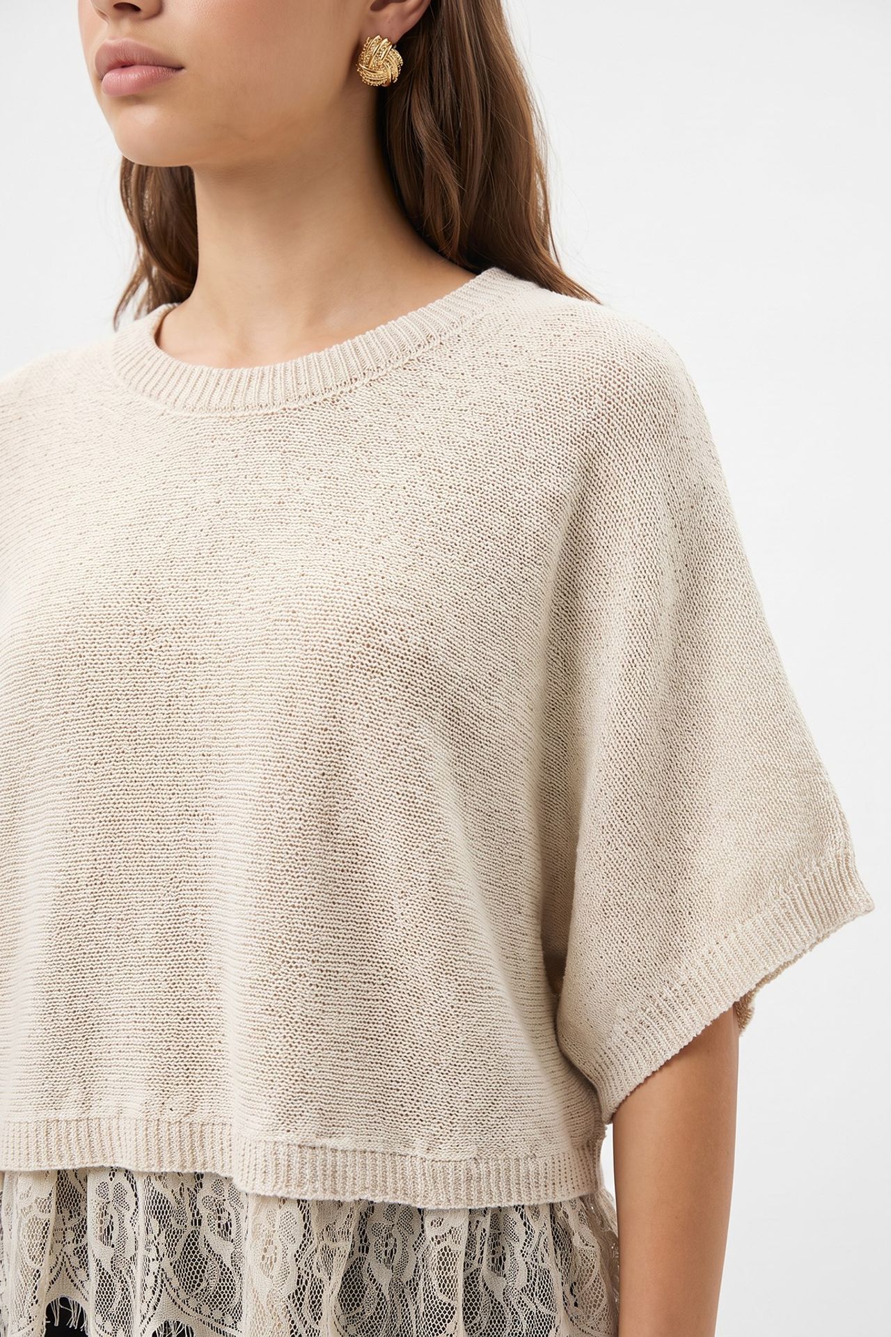 MIXRAY Women's Loose Crop Knit Sweater 3