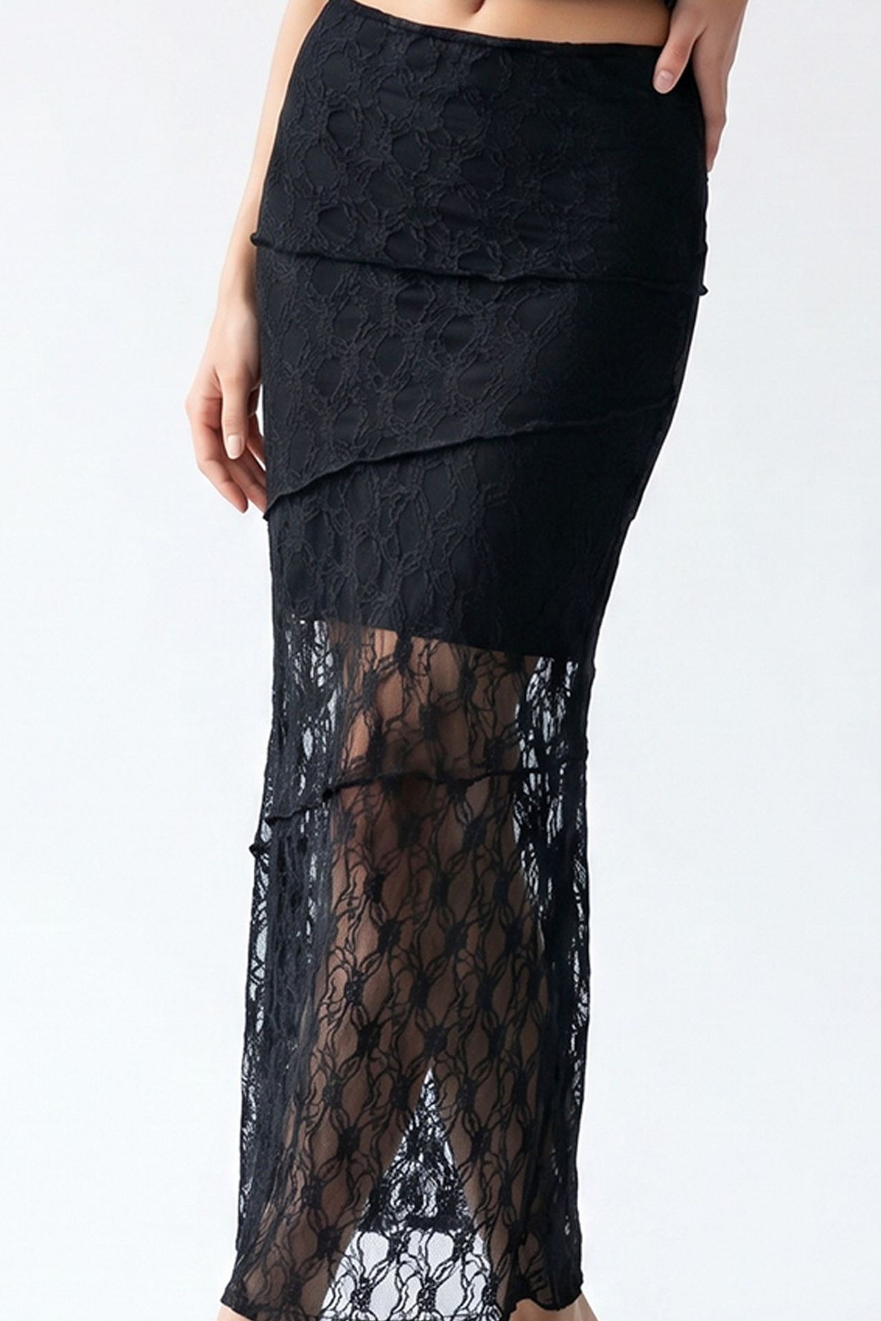 MIXRAY High Waist Lace Midi Skirt 2