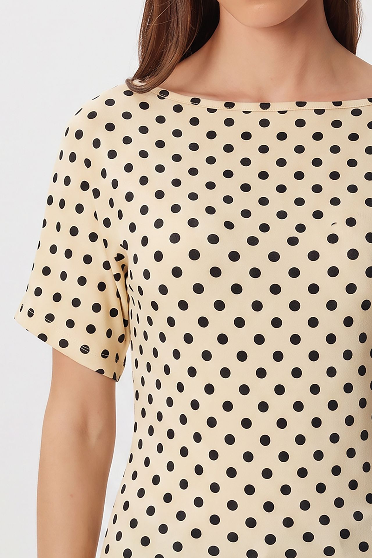 ISTANBUL Cotton Polka Dot Boat Neck Blouse 3