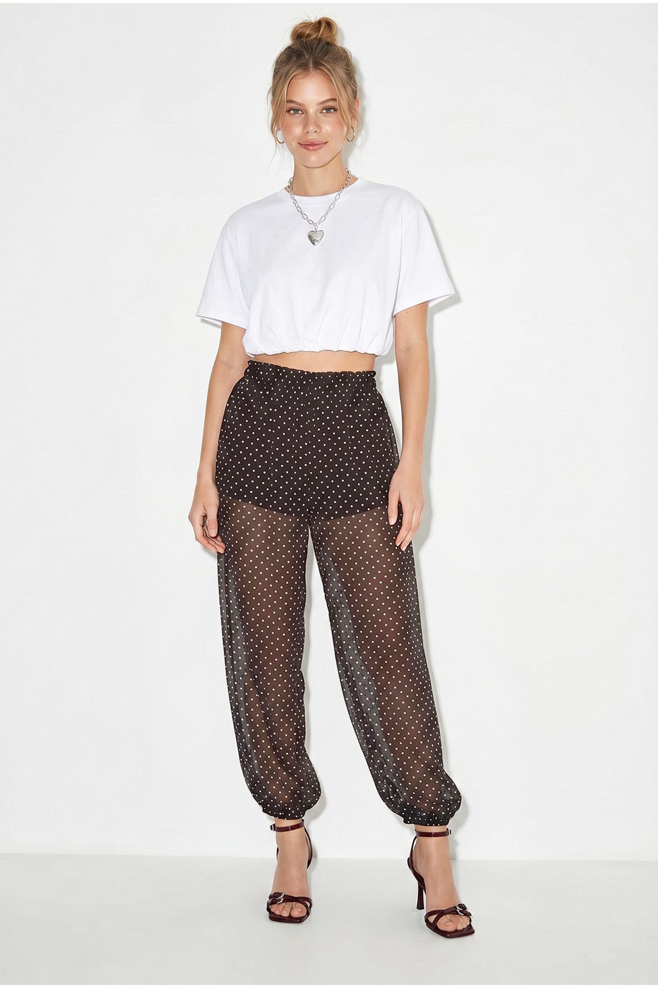 LUCCI Polka Dot Chiffon Jogger Pants 4